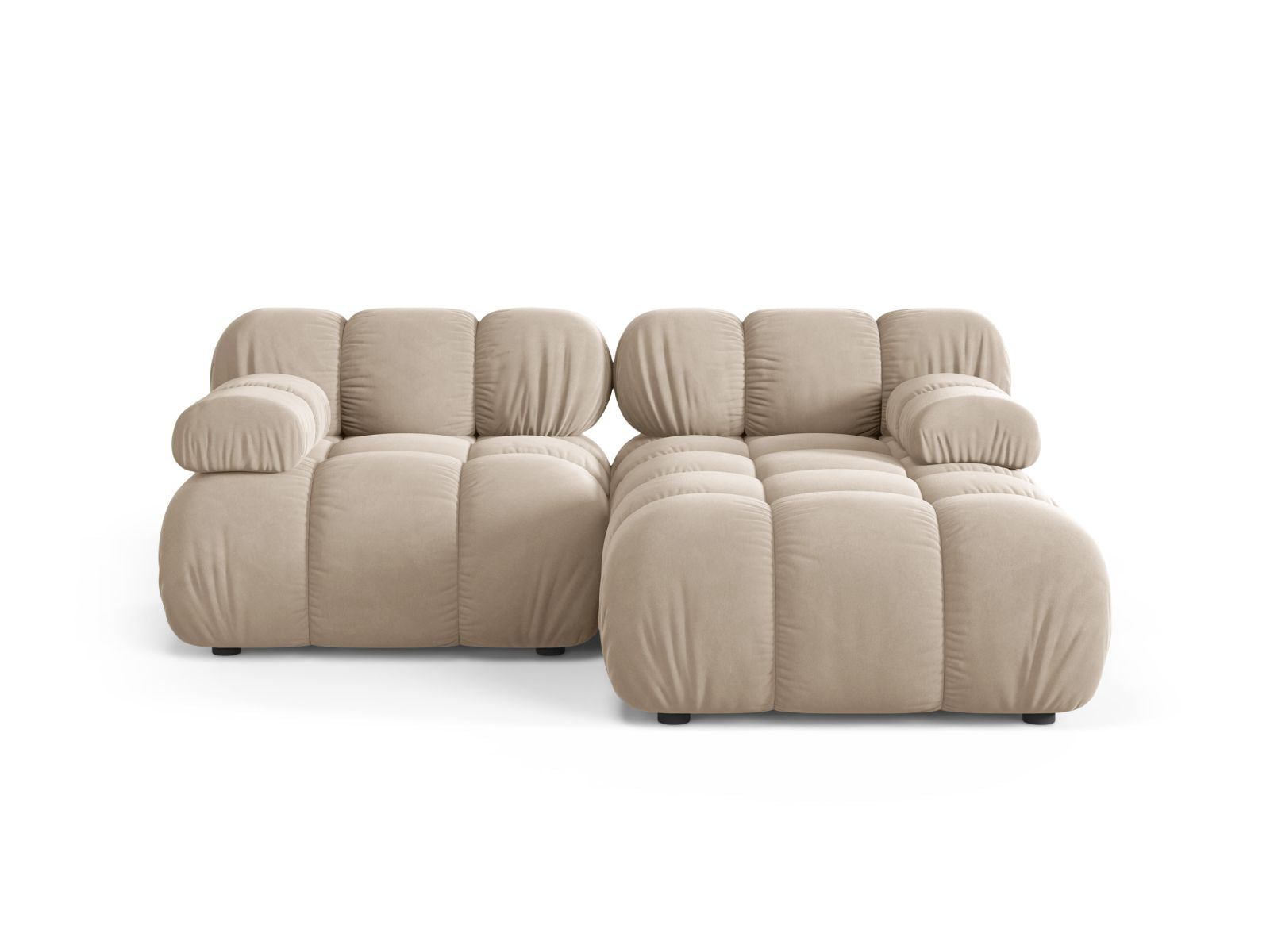 Divano Angolare Modulare Destro in Velluto, "Bellis", 3 Posti, 188x155x70 - Beige