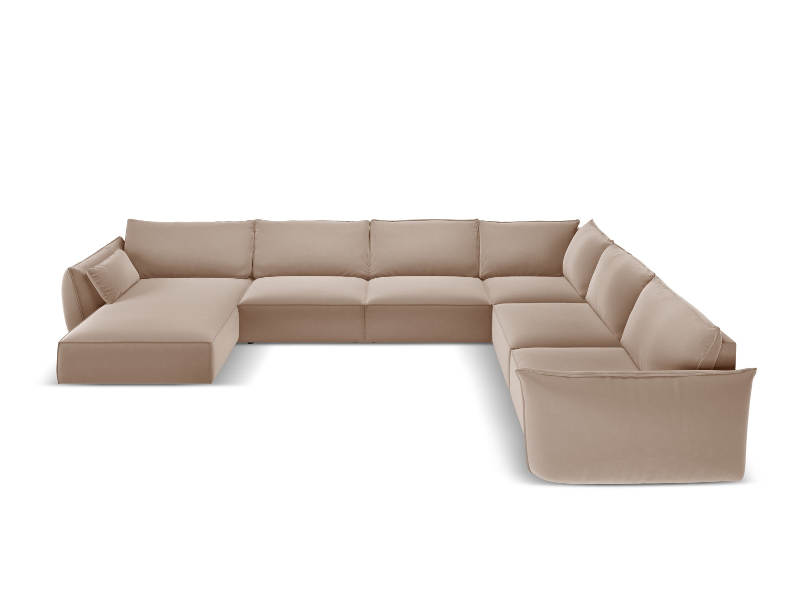 Divano Panoramico Angolare Destro in Velluto, "Kaelle", 8 Posti, 384x284x85 - Beige