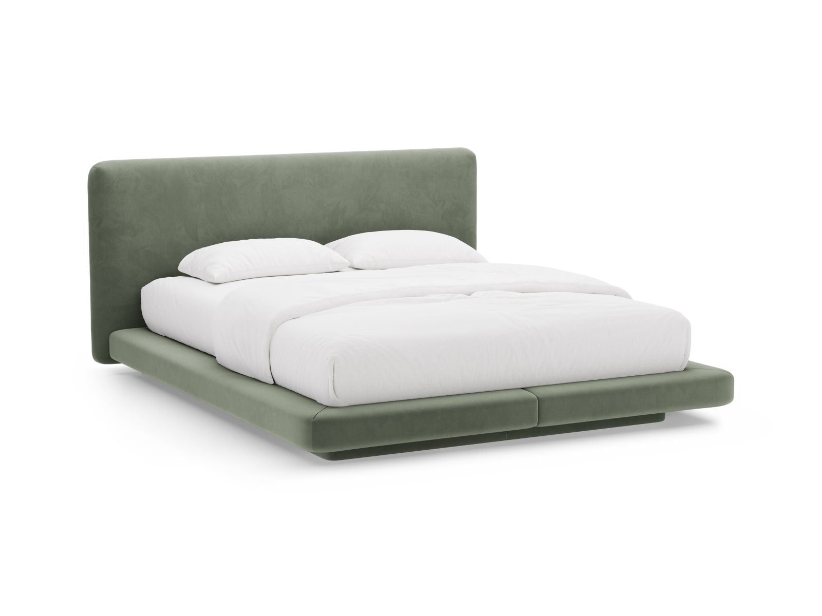 Letto con Testata in Velluto, "Linea", 225x184x98 - Verde