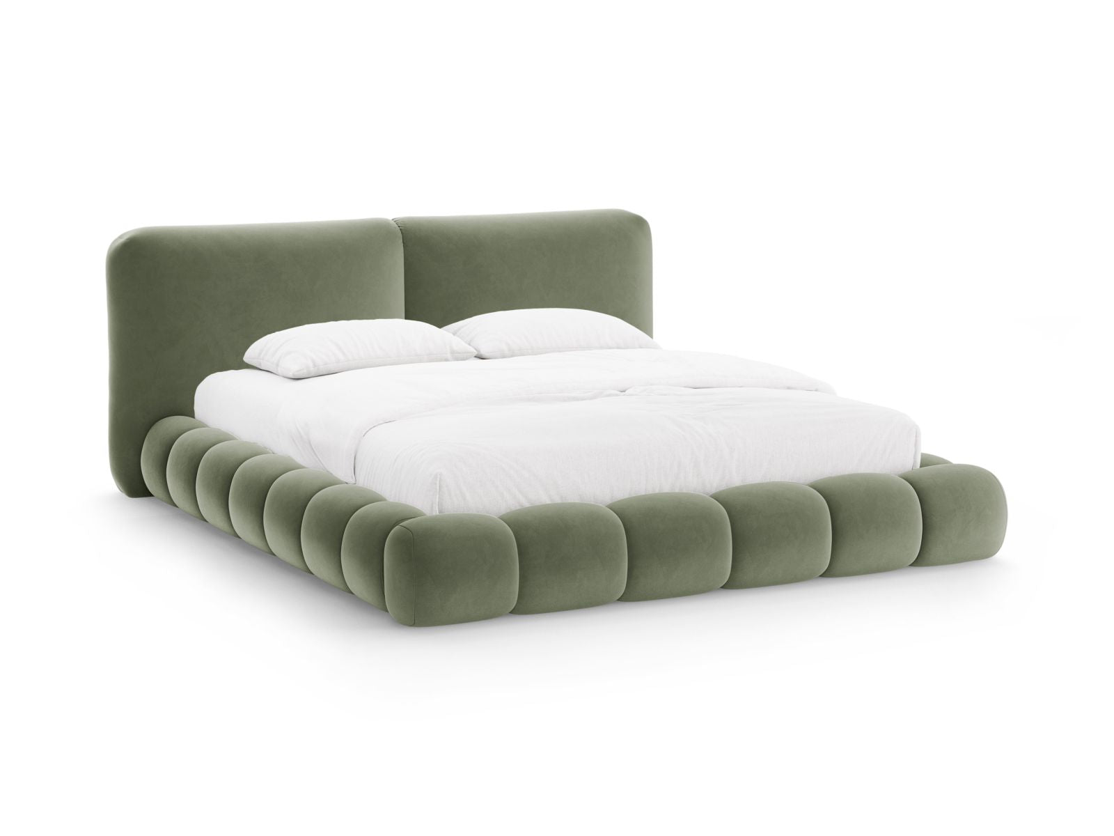 Letto con Contenitore e Testata in Velluto, "Solange", 236x222x90 - Verde