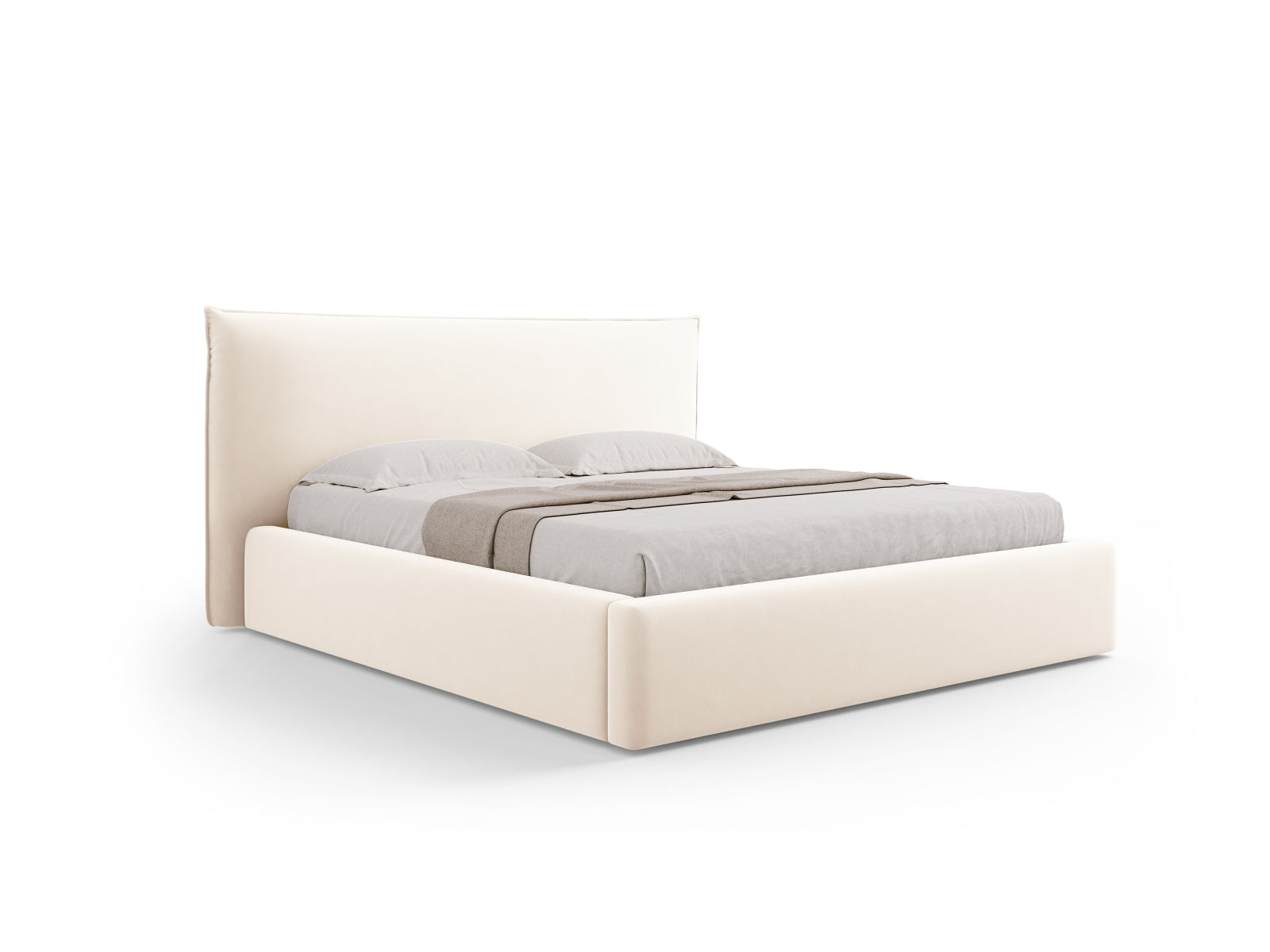 Letto con Contenitore e Testata in Velluto, "Kaelle", 223x220x111 - Beige Chiaro