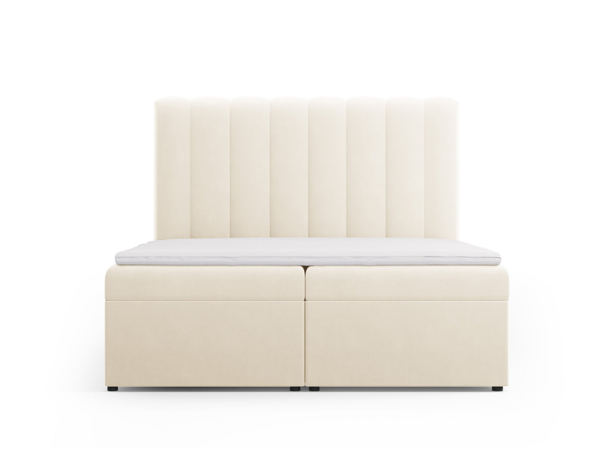 Letto Boxspring con Testata, Materasso e Topper Kelp - Beige Chiaro 160x200