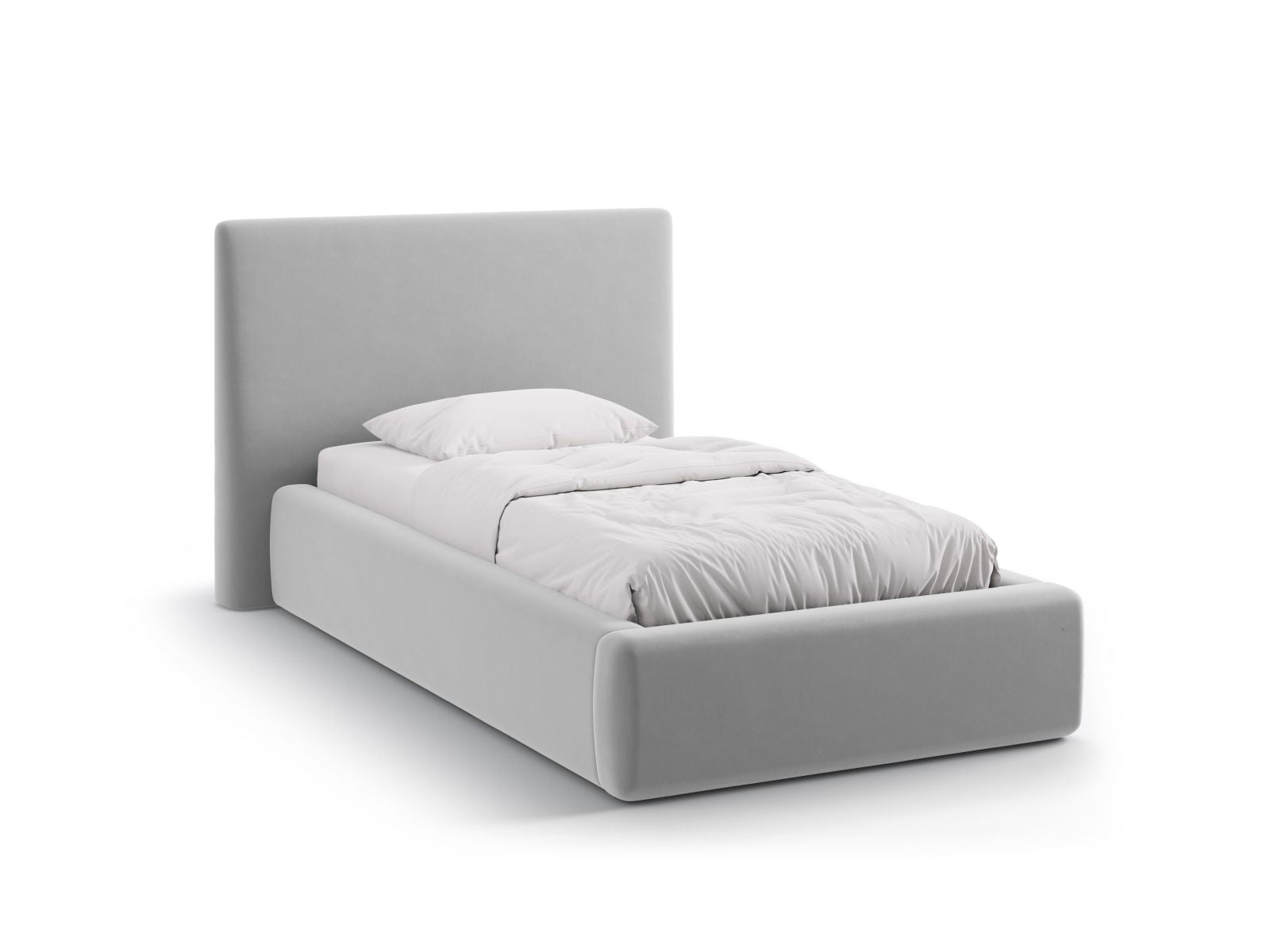 Letto con Contenitore e Testata in Velluto, "Amy", 220x130x95 - Grigio Chiaro