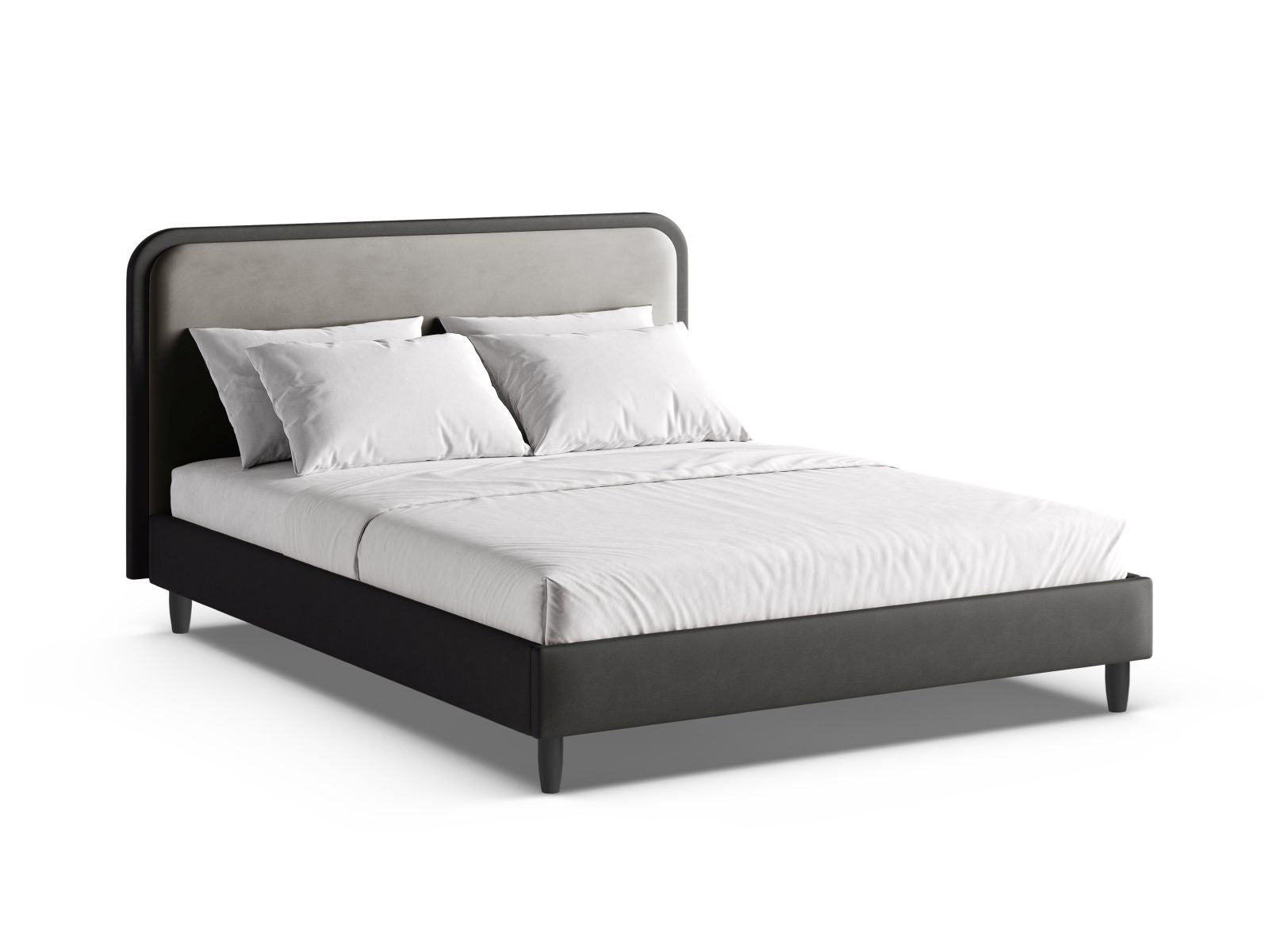 Letto con Testata in Velluto, "Aveline", 214x195x117 - Grigio Scuro / Grigio Scuro