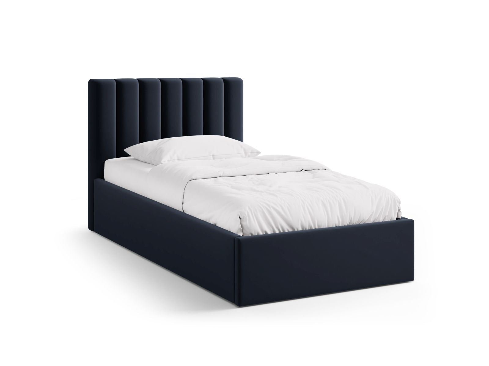 Letto con Contenitore e Testata in Velluto, "Allison", 220x100x95 - Blu Scuro