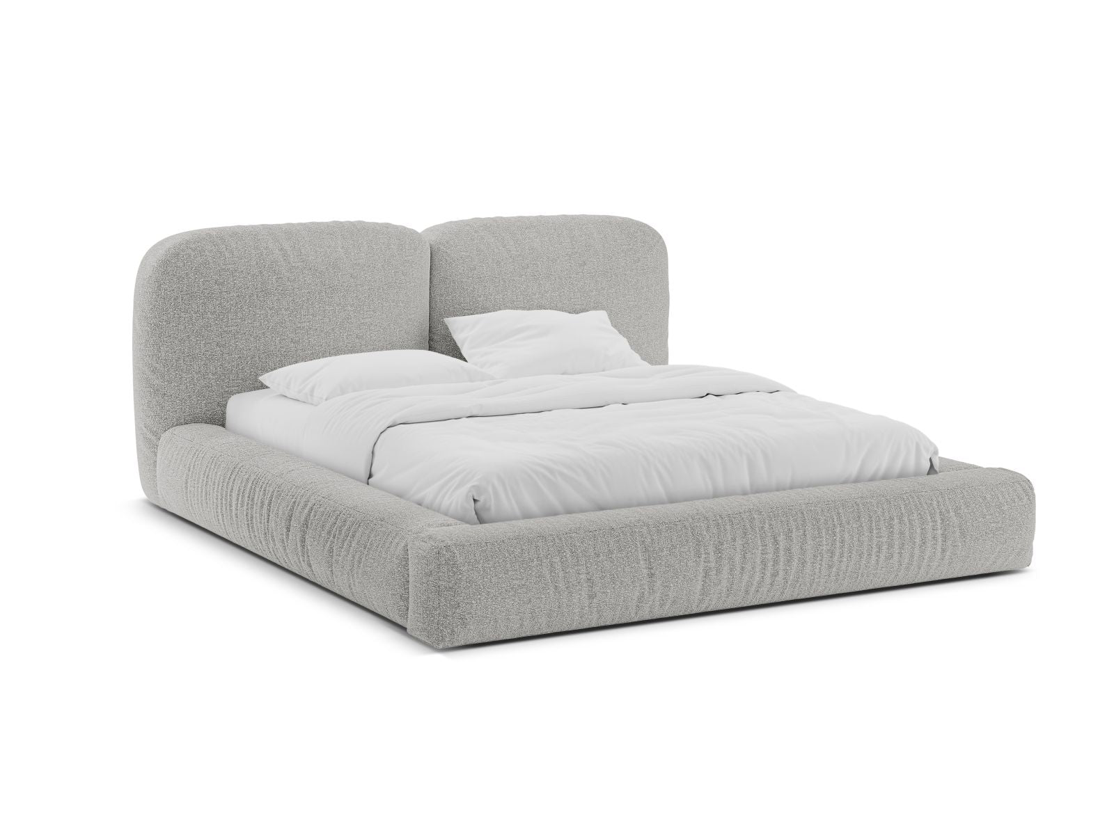 Letto con Contenitore e Testata in Bouclé, "Martina", 246x226x101 - Argento