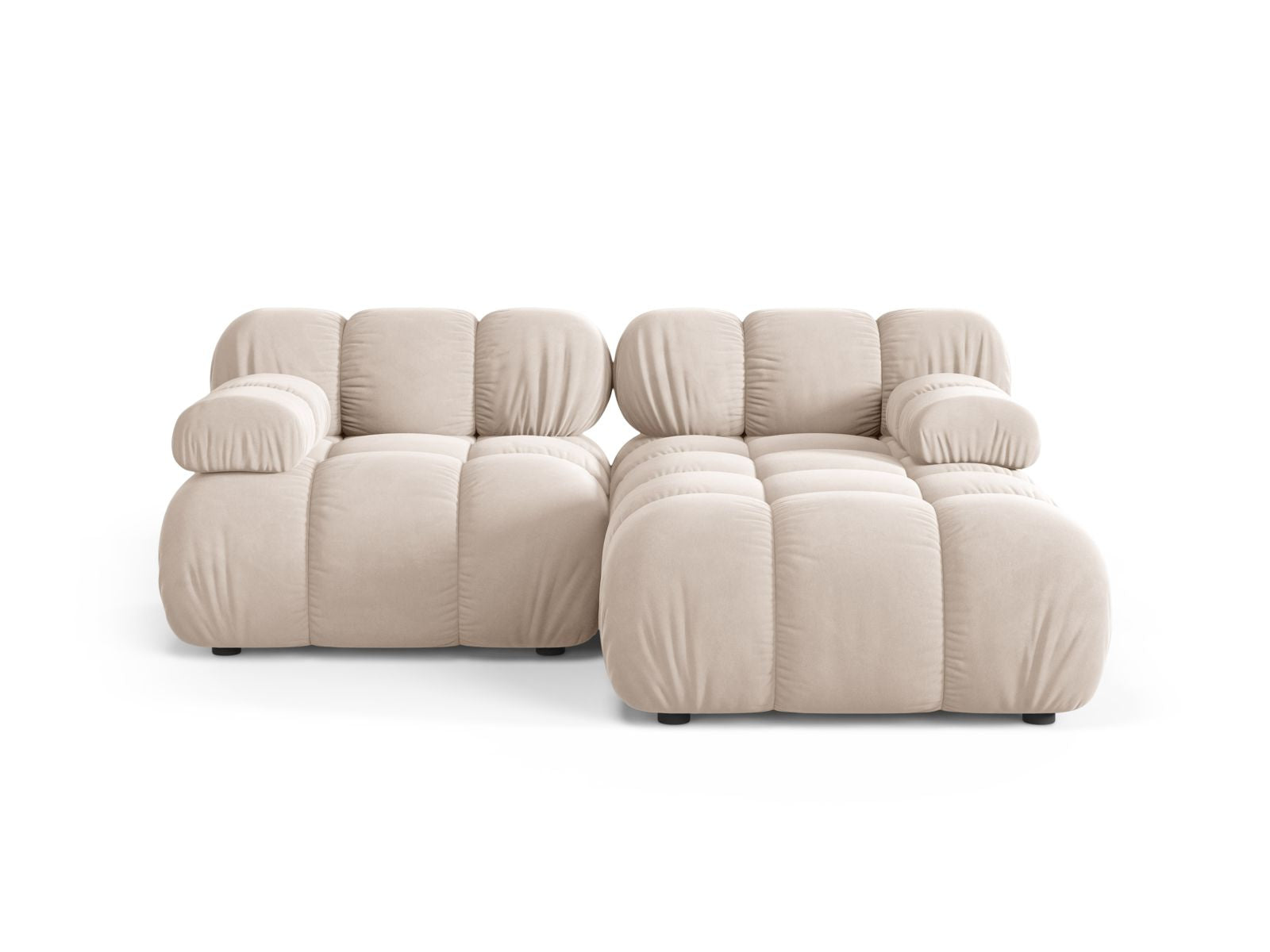 Divano Angolare Modulare Destro in Velluto, "Bellis", 3 Posti, 188x155x70 - Beige Chiaro