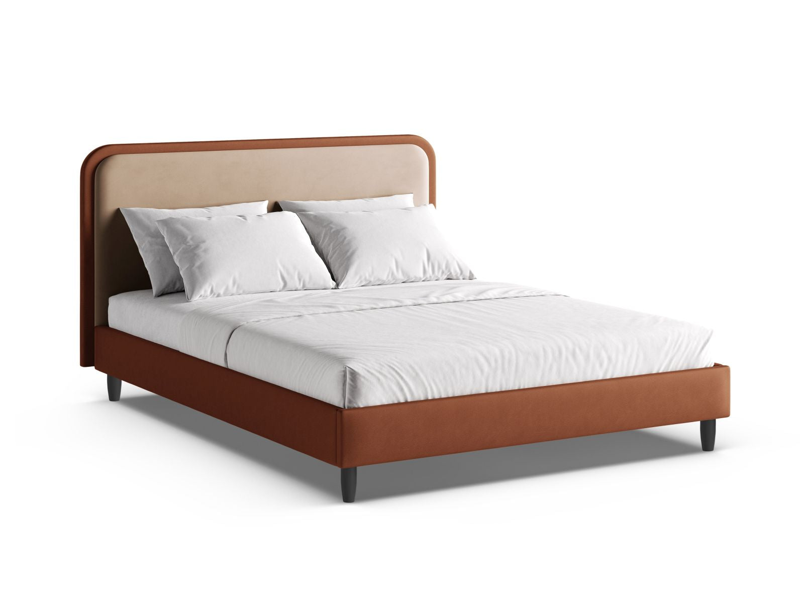 Letto con Testata in Velluto, "Aveline", 214x195x117 - Beige Mandorla / Bordeaux