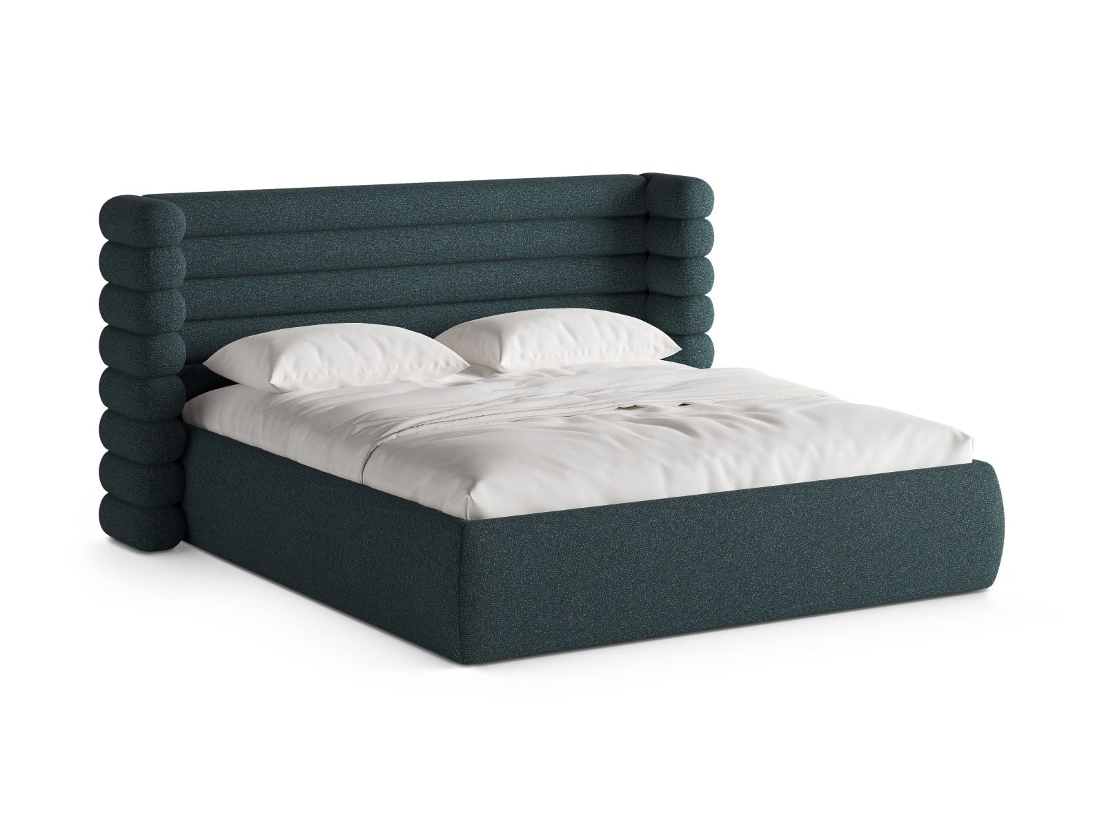 Letto con Contenitore e Testata, "Mount", 228x256x120 - Verde Blu Melange