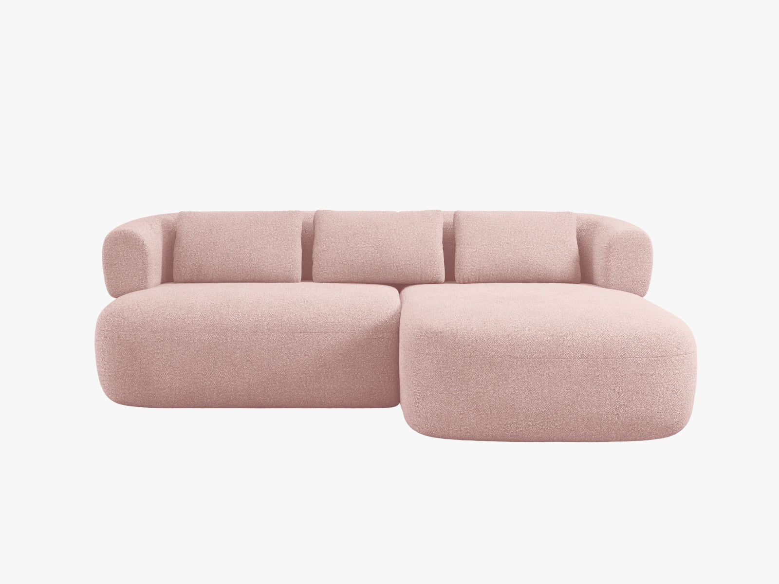 Divano Angolare Destro in Bouclé, "Jenny", 5 Posti, 200x145x73 - Rosa Cipria