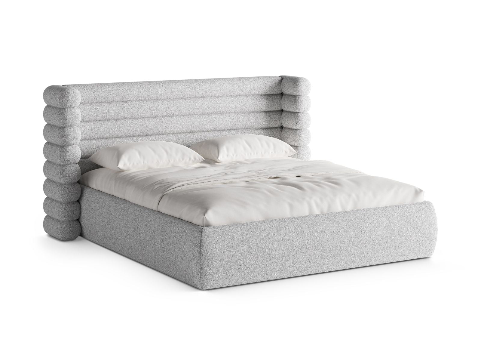 Letto con Contenitore e Testata, "Mount", 228x216x120 - Grigio Chiaro Melange