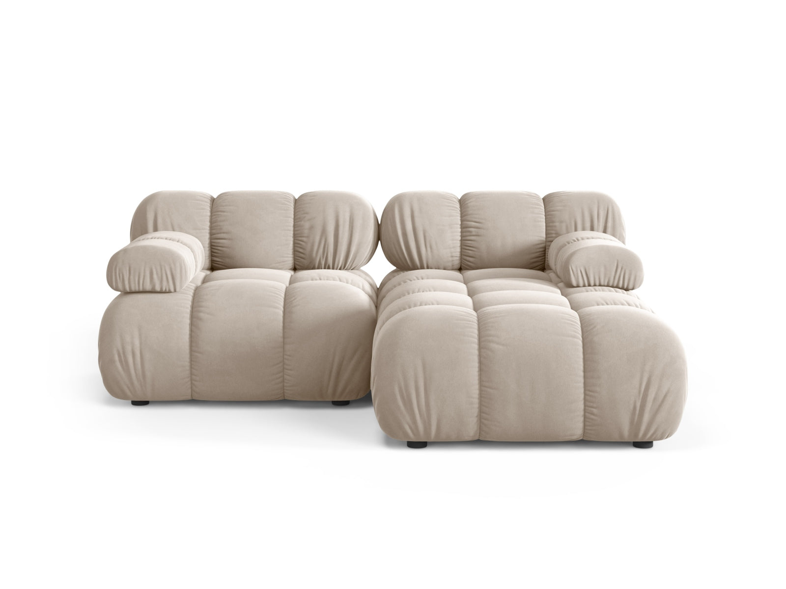 Divano Angolare Modulare Destro in Velluto, "Bellis", 3 Posti, 188x155x70 - Beige Scuro