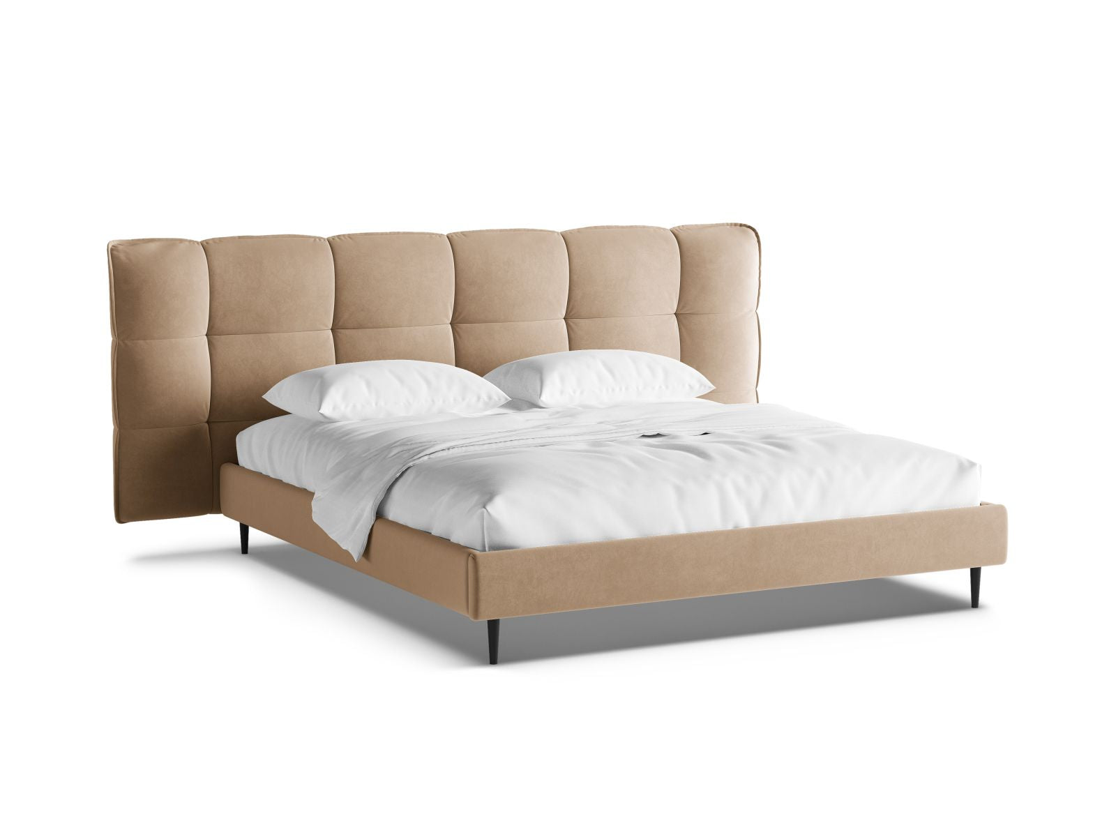 Letto con Contenitore e Testata in Velluto, "Eric", 220x230x114 - Sabbia