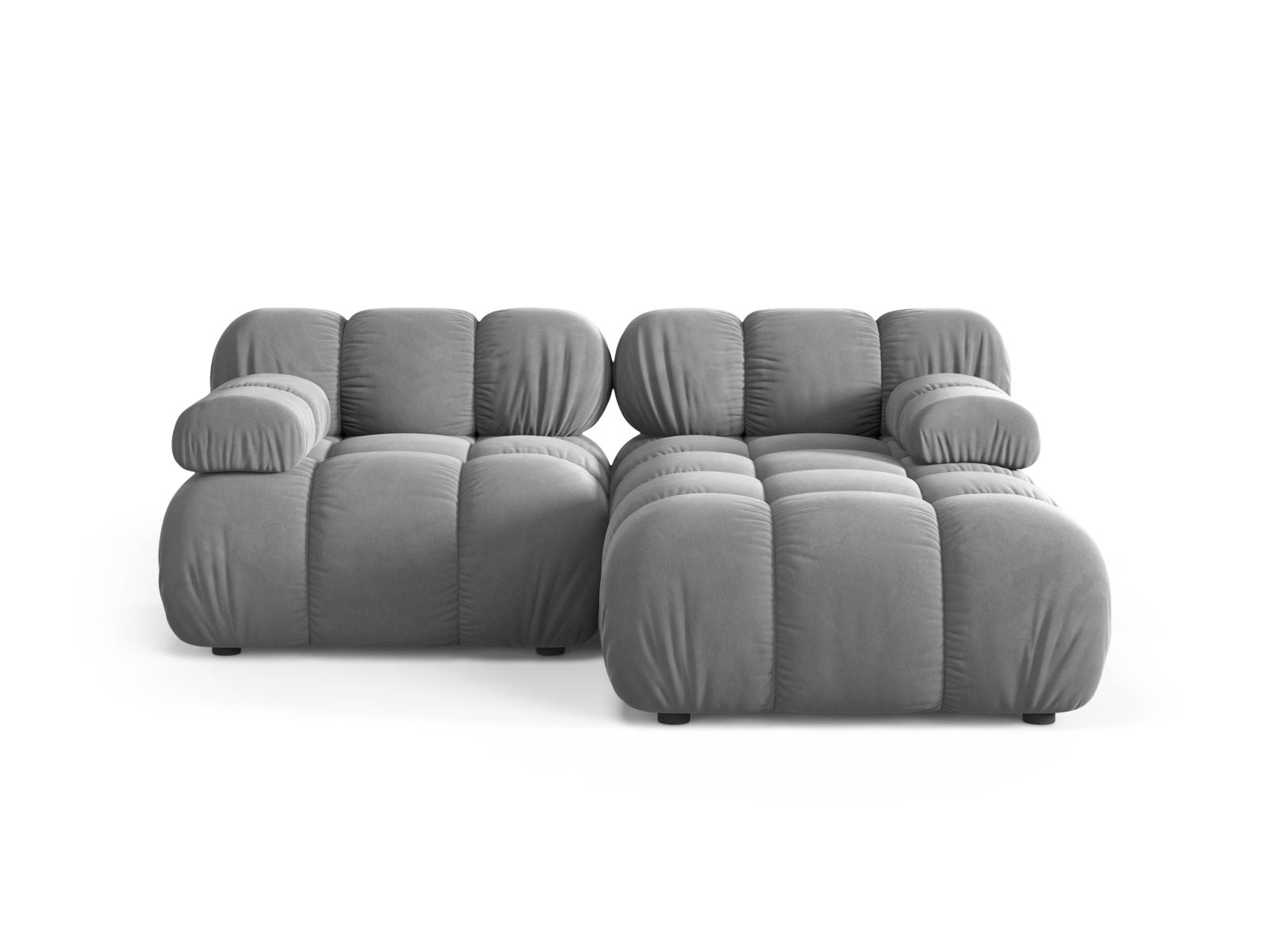 Divano Angolare Modulare Destro in Velluto, "Bellis", 3 Posti, 188x155x70 - Grigio Chiaro