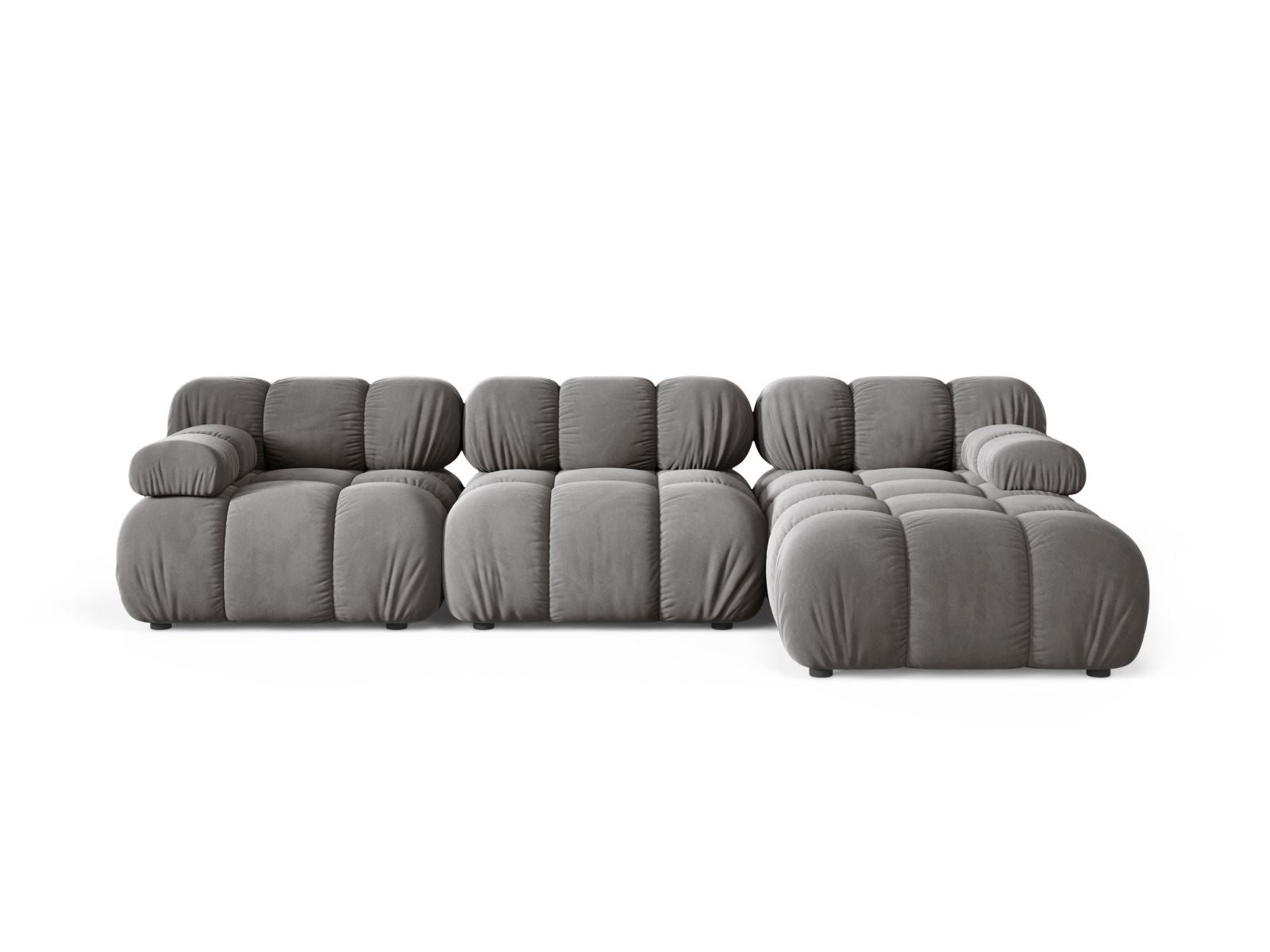 Divano Angolare Modulare Destro in Velluto, "Bellis", 4 Posti, 282x155x70 - Grigio Chiaro