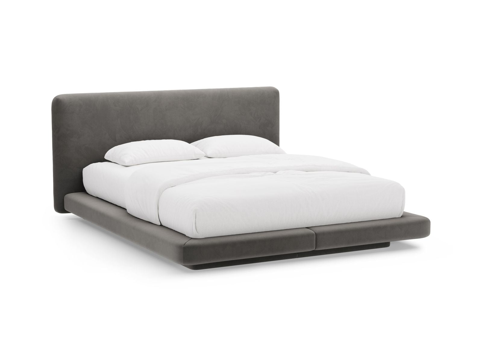 Letto con Testata in Velluto, "Linea", 225x224x98 - Grigio Scuro