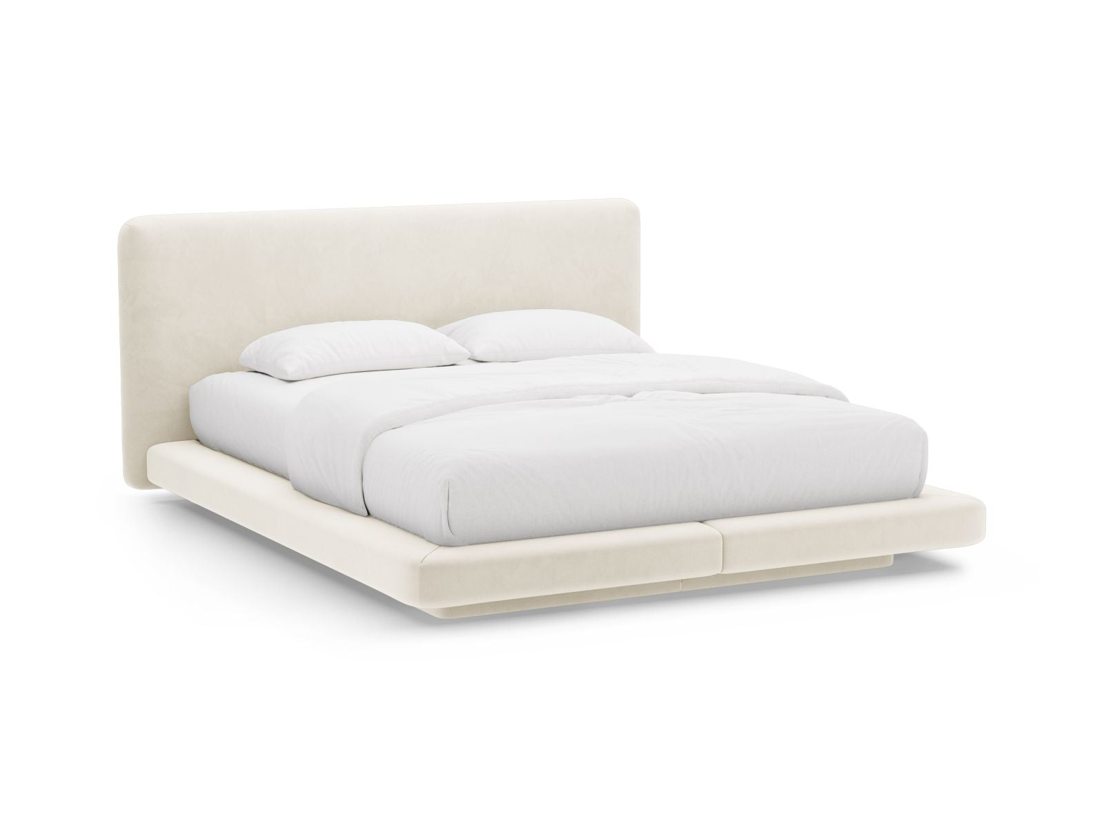Letto con Testata in Velluto, "Linea", 225x204x98 - Avorio