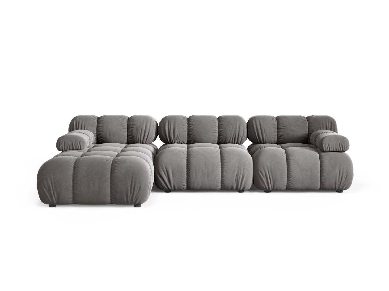 Divano Angolare Modulare Sinistro in Velluto, "Bellis", 4 Posti, 282x155x70 - Grigio Chiaro