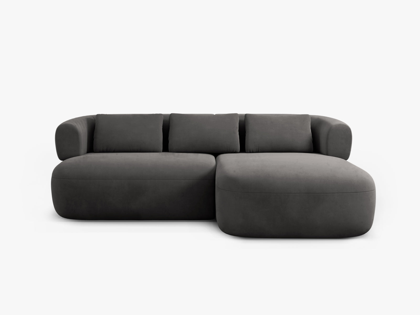 Divano Angolare Destro in Velluto, "Jenny", 5 Posti, 200x145x73 - Grigio Scuro
