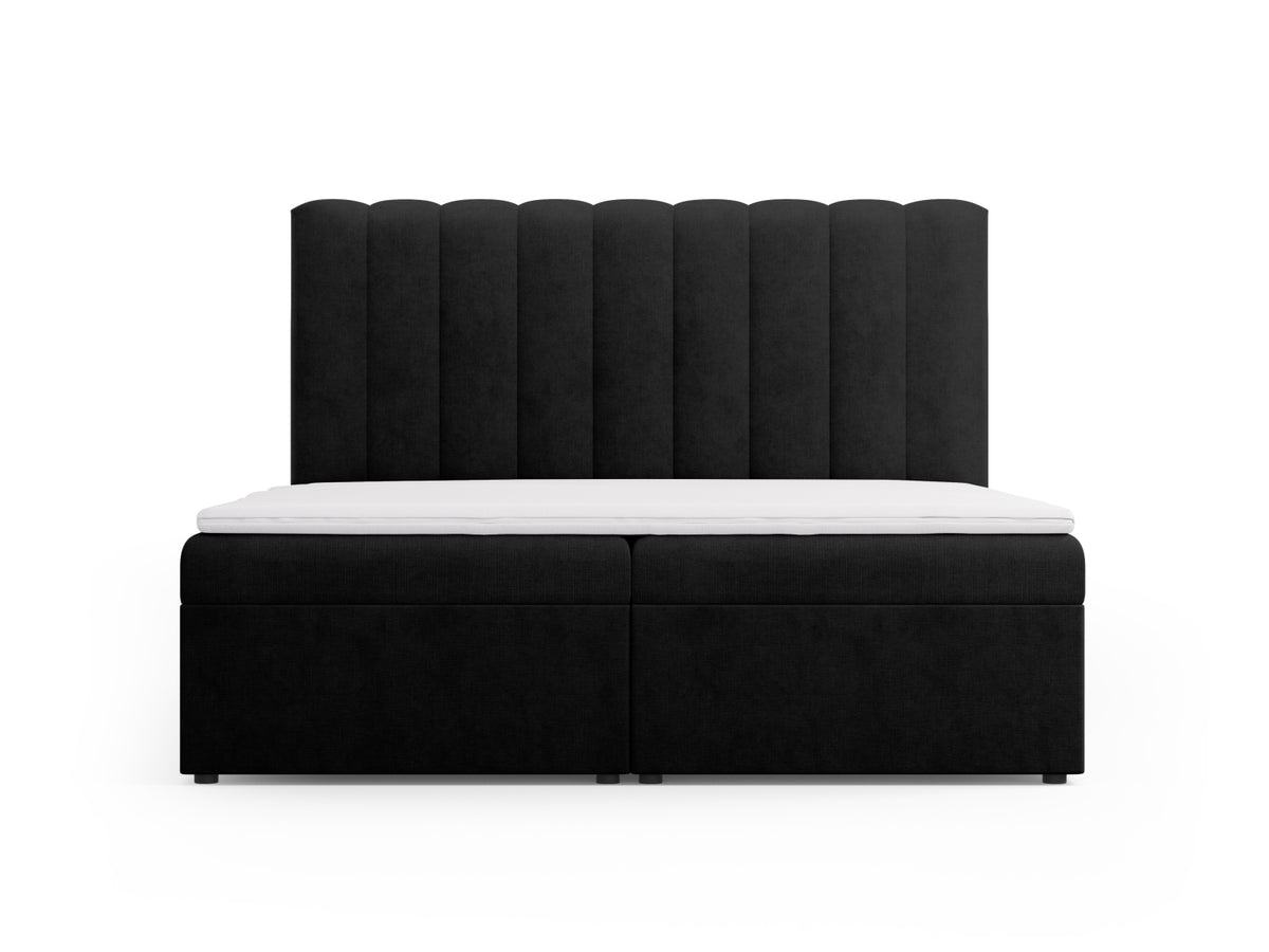 Letto Boxspring con Testata, Materasso e Topper Kelp - Nero 180x200