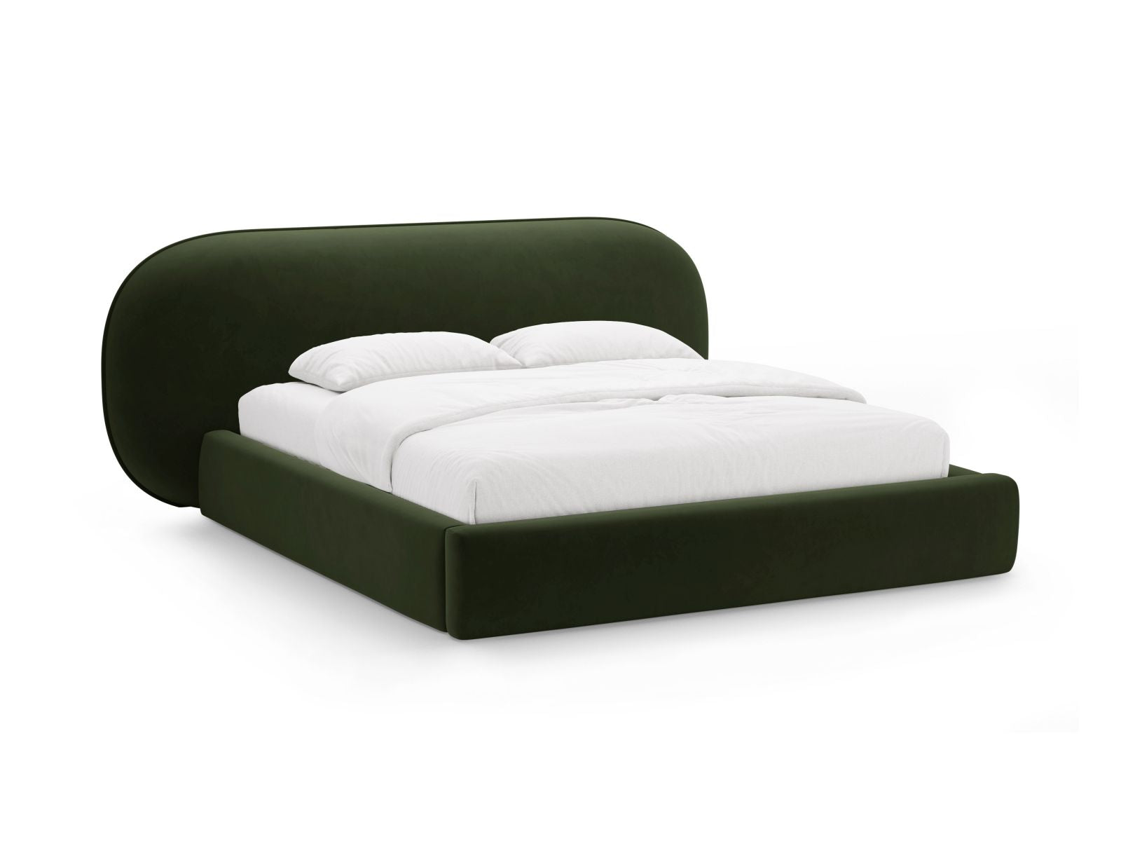 Letto con Contenitore e Testata in Velluto, "Ovalo", 234x290x96 - Verde Militare
