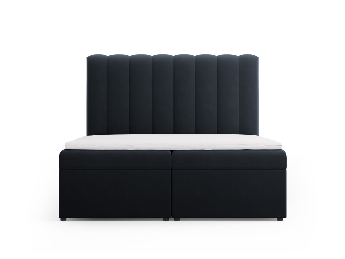 Letto Boxspring con Testata, Materasso e Topper Kelp - Blu Scuro 160x200