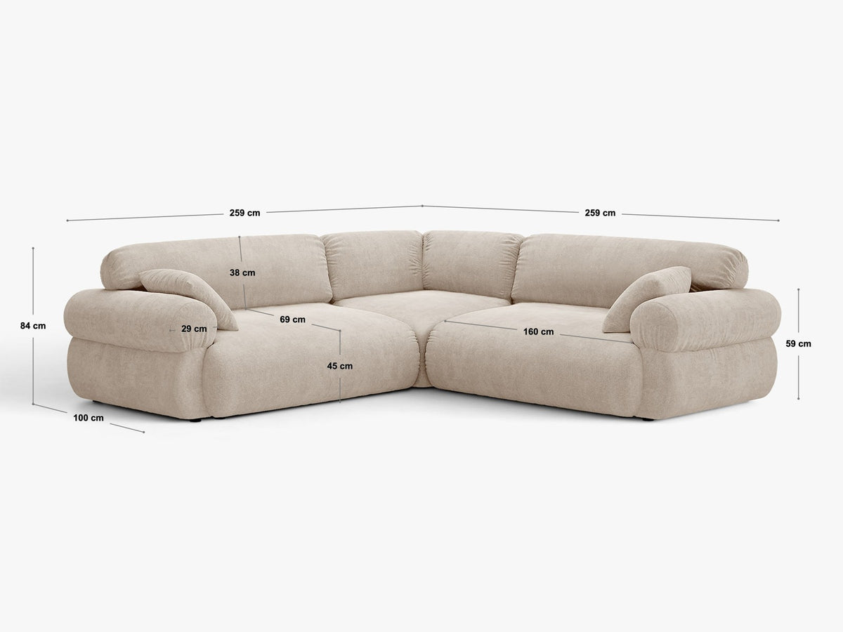 Divano Angolare Simmetrico Ophelia, 5 Posti, 259x259x84