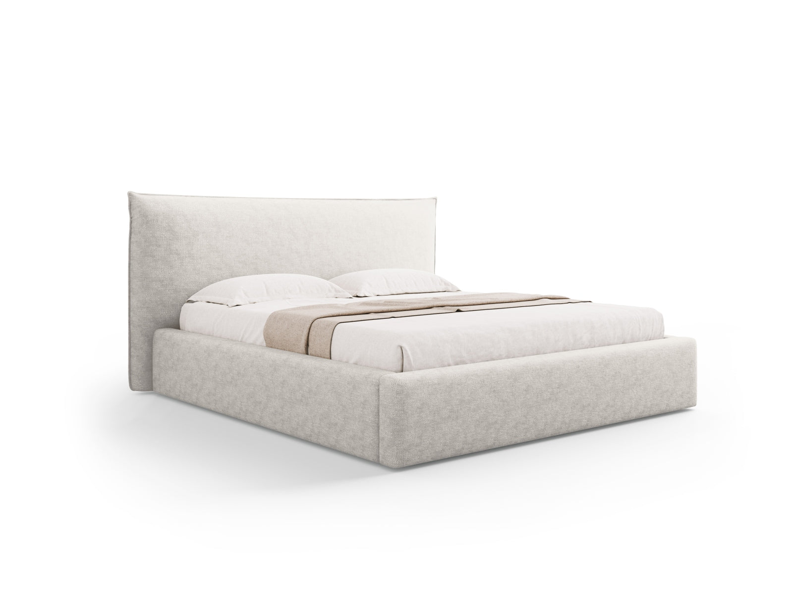Letto con Contenitore e Testata, "Kaelle", 223x200x111 - Beige Chiaro