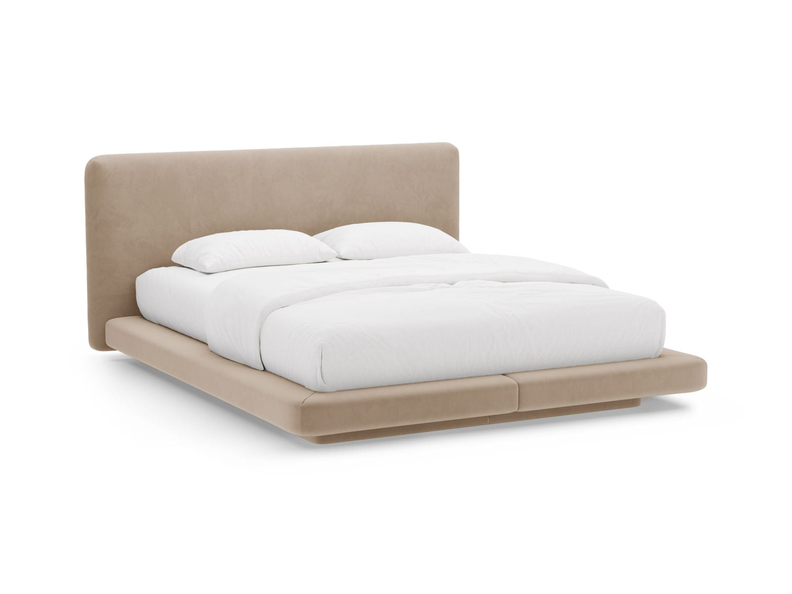 Letto con Testata in Velluto, "Linea", 225x204x98 - Beige Mandorla