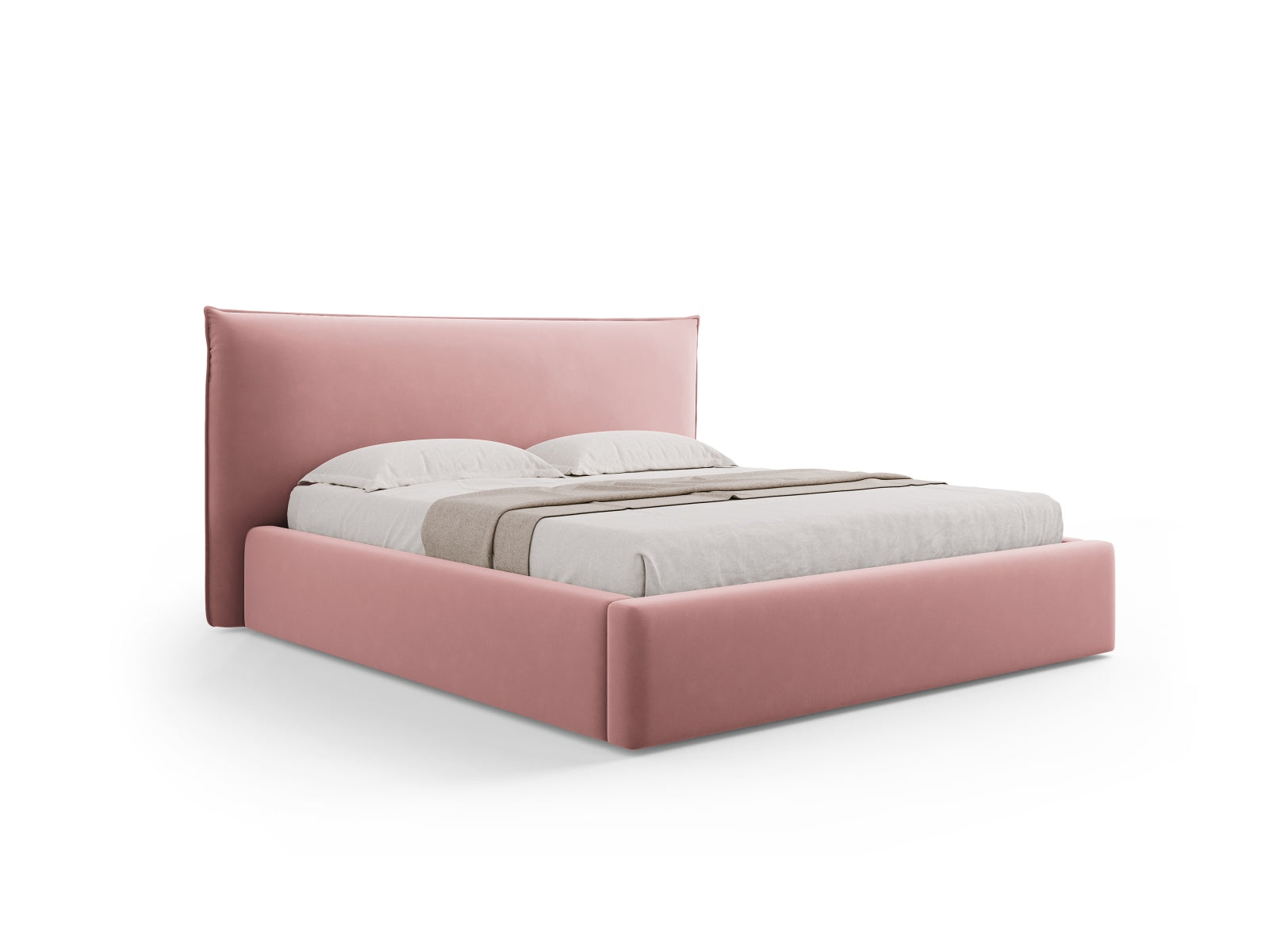 Letto con Contenitore e Testata in Velluto, "Kaelle", 223x200x111 - Rosa