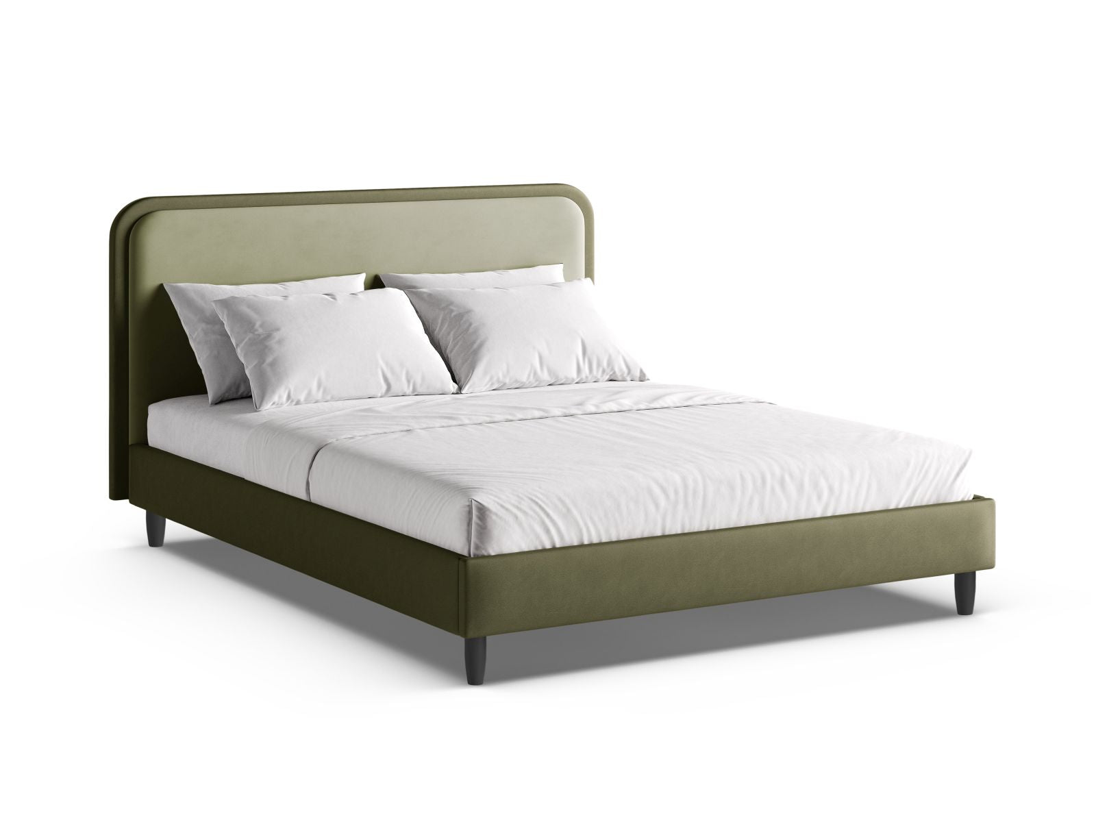 Letto con Testata in Velluto, "Aveline", 214x195x117 - Verde / Verde Muschio