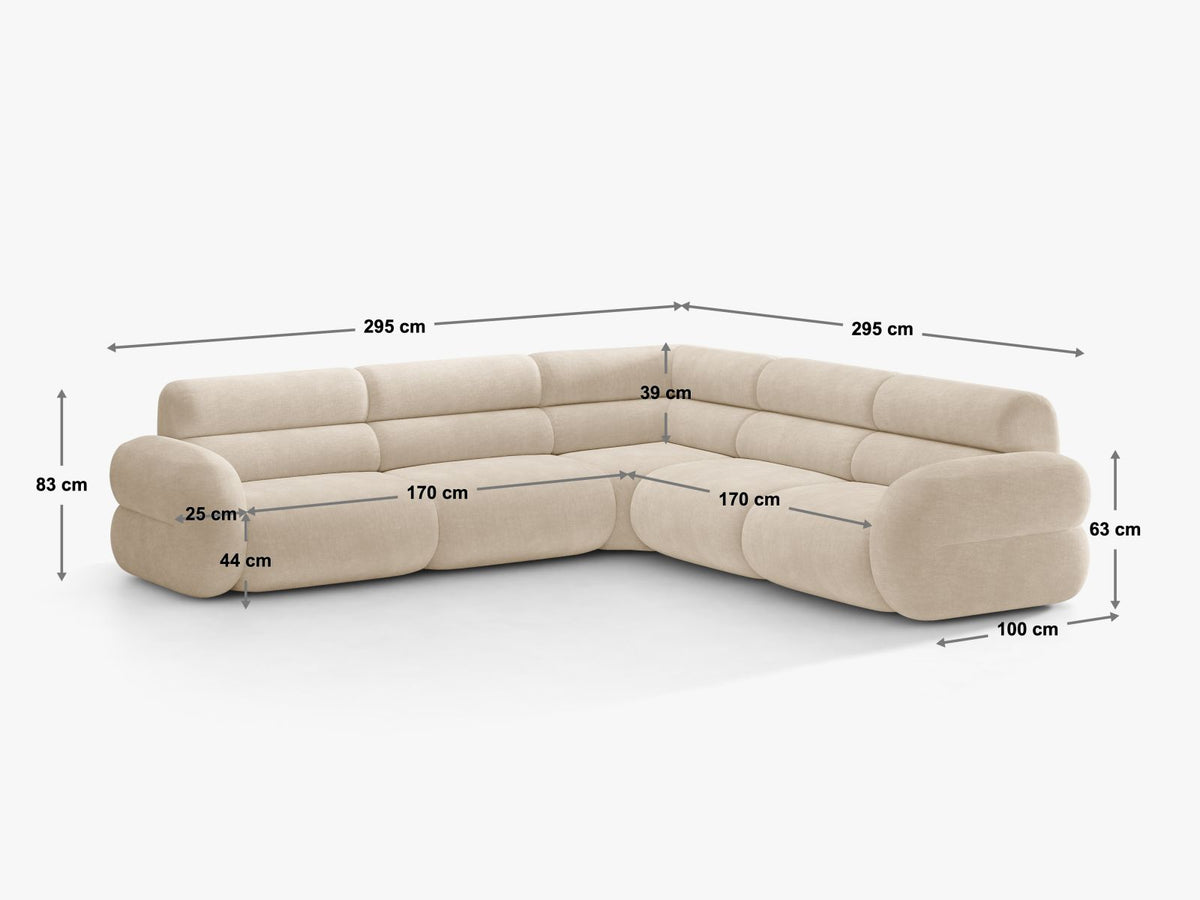 Divano Angolare Simmetrico Componibile Neo, 7 Posti, 295x295x83