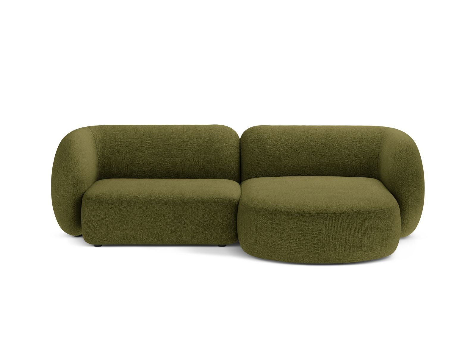 Divano Angolare Modulare Destro in Bouclé, "Kate", 2 Posti, 255x176x76 - Verde Oliva Scuro