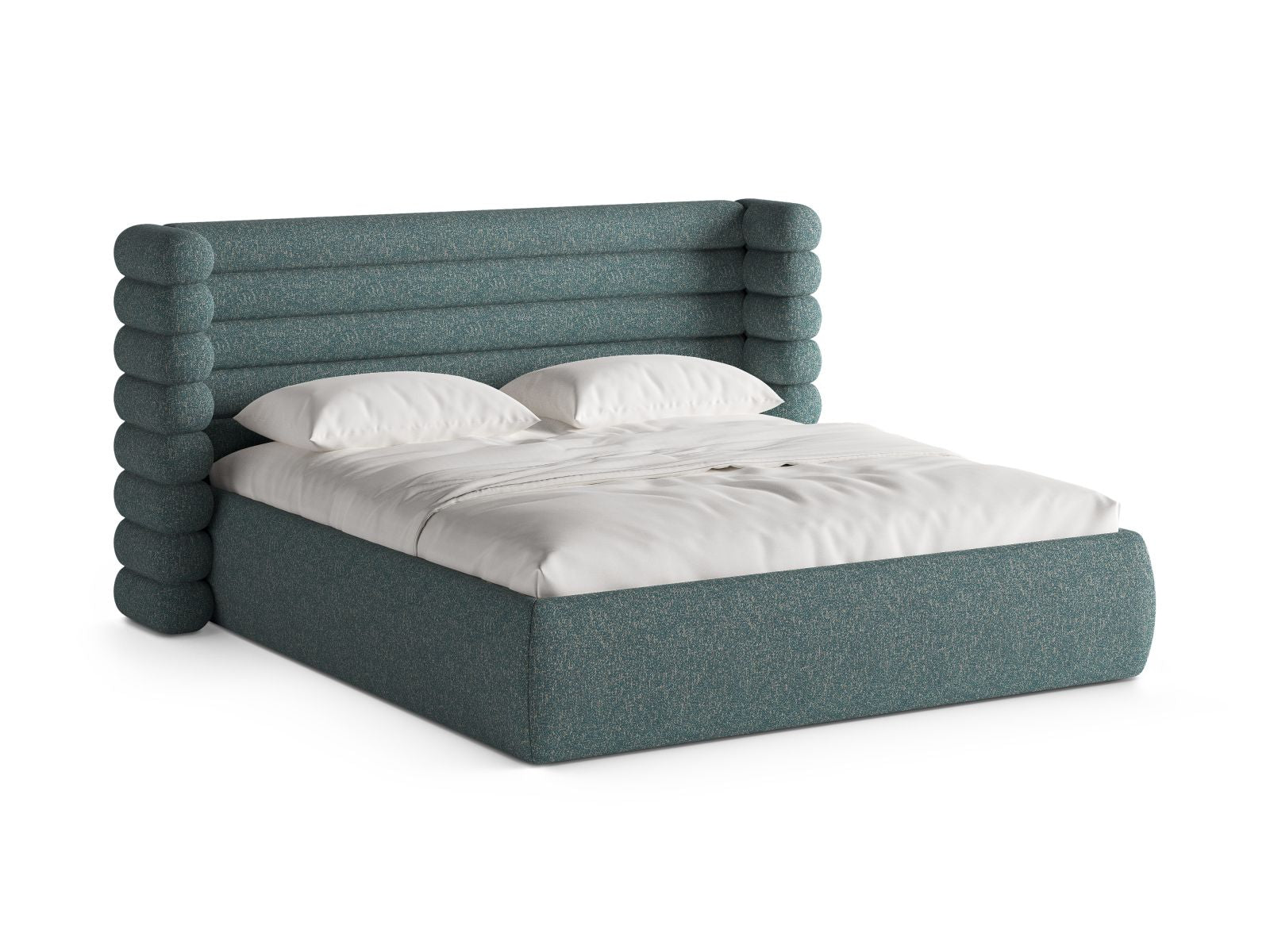 Letto con Contenitore e Testata, "Mount", 228x236x120 - Blu Melange