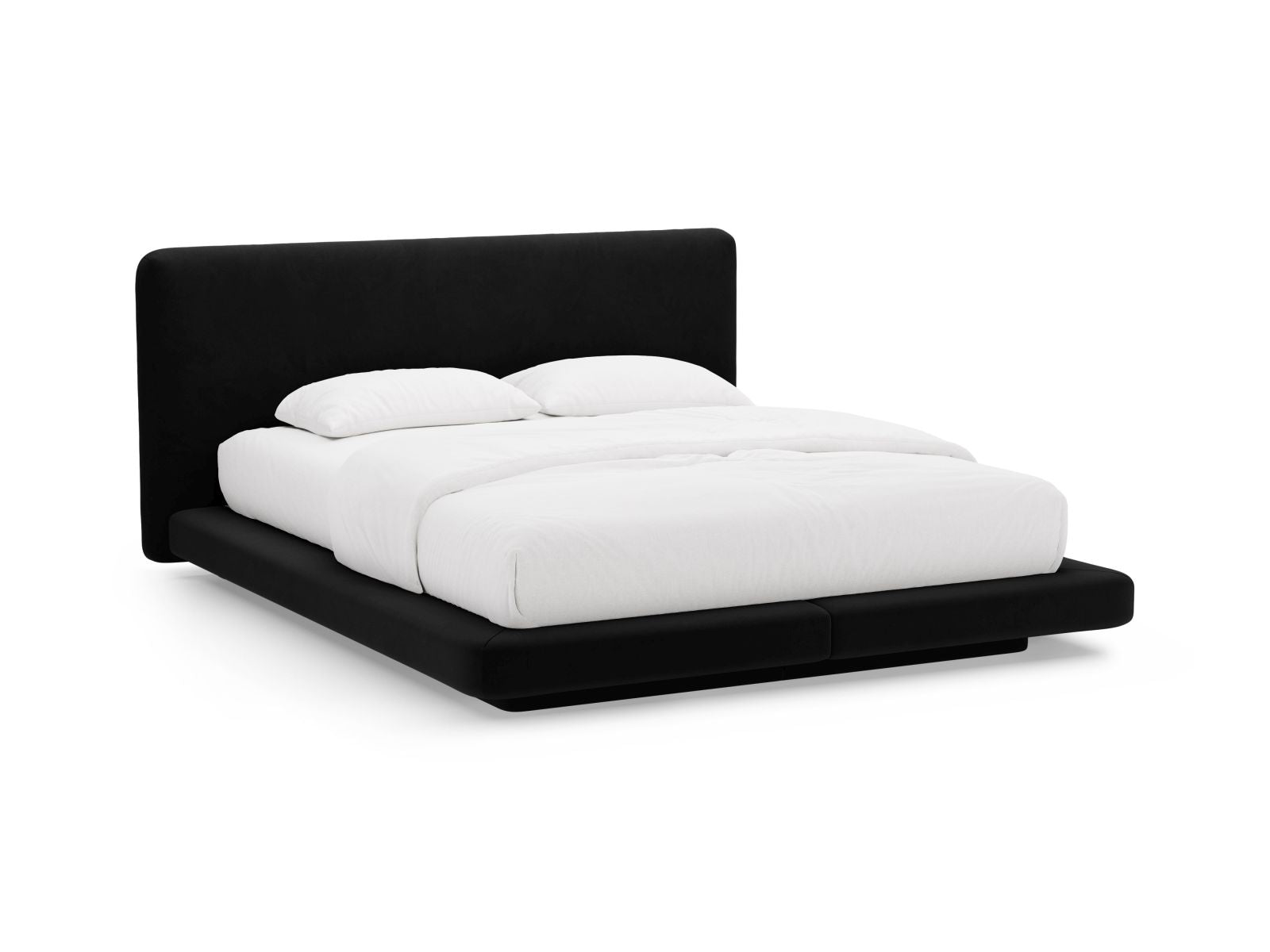 Letto con Testata in Velluto, "Linea", 225x244x98 - Nero