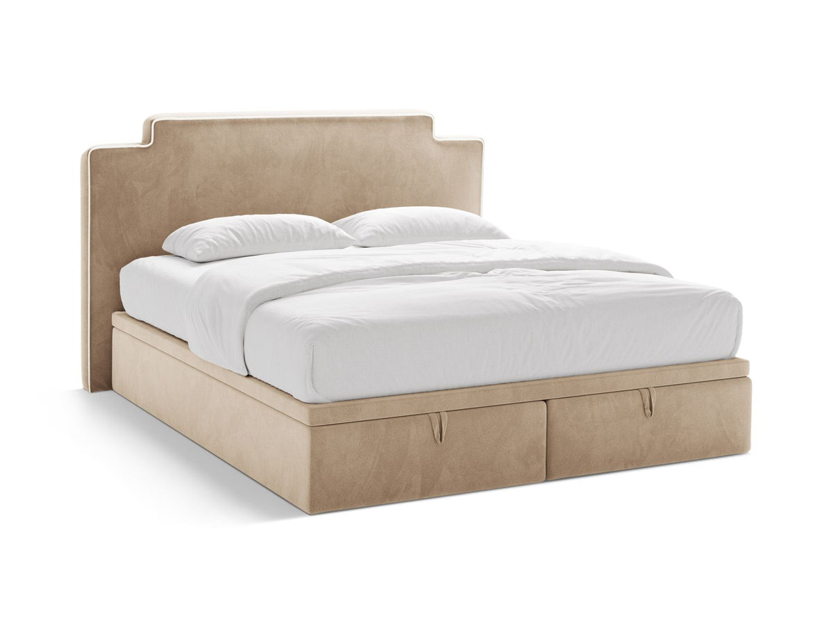 Letto Boxspring con Testata, Materasso e Topper Princess - Avorio, Beige Mandorla 200x200
