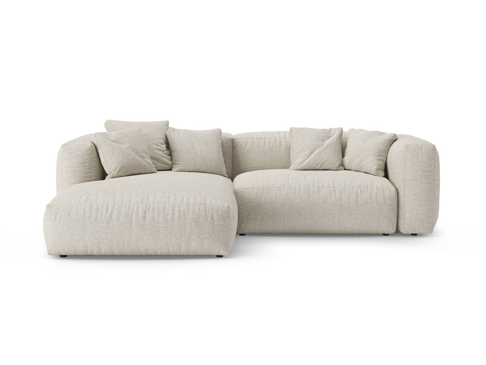 Divano Angolare Sinistro Letto con Contenitore in Bouclé, "Martina", 4 Posti, 280x170x75 - Beige