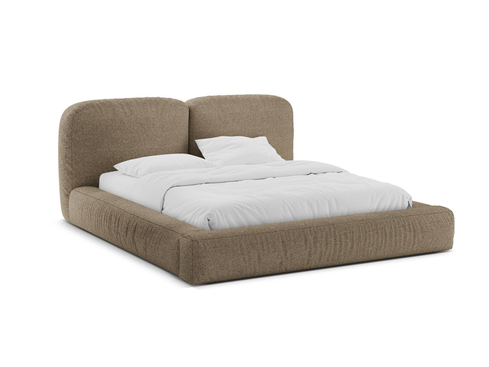 Letto con Contenitore e Testata in Bouclé, "Martina", 246x246x101 - Cappuccino