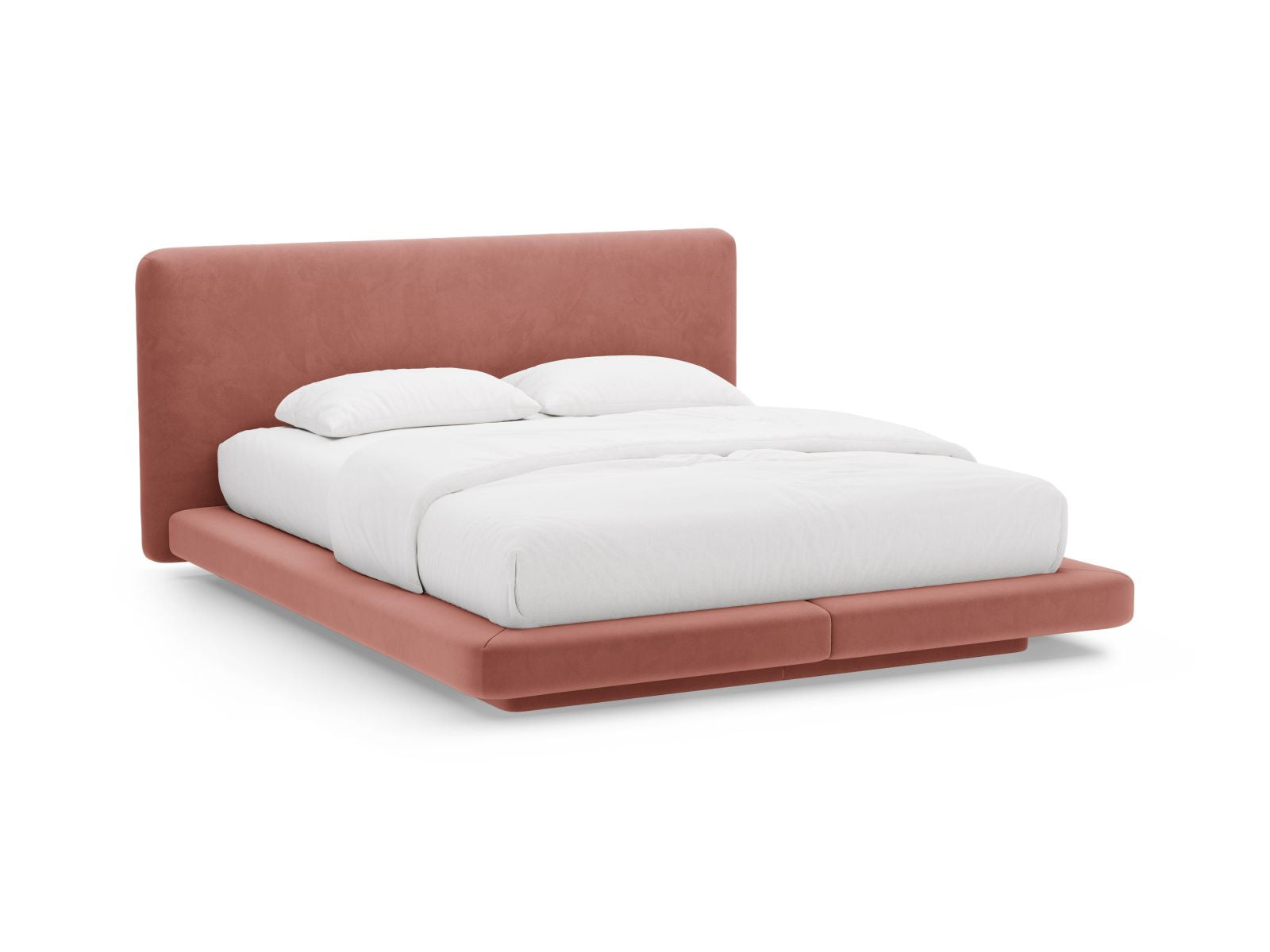 Letto con Testata in Velluto, "Linea", 225x184x98 - Rosa