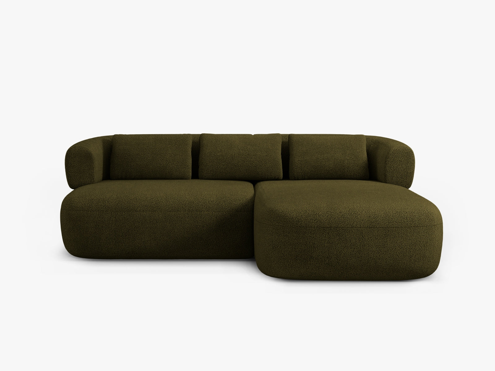 Divano Angolare Destro in Bouclé, "Jenny", 5 Posti, 200x145x73 - Verde
