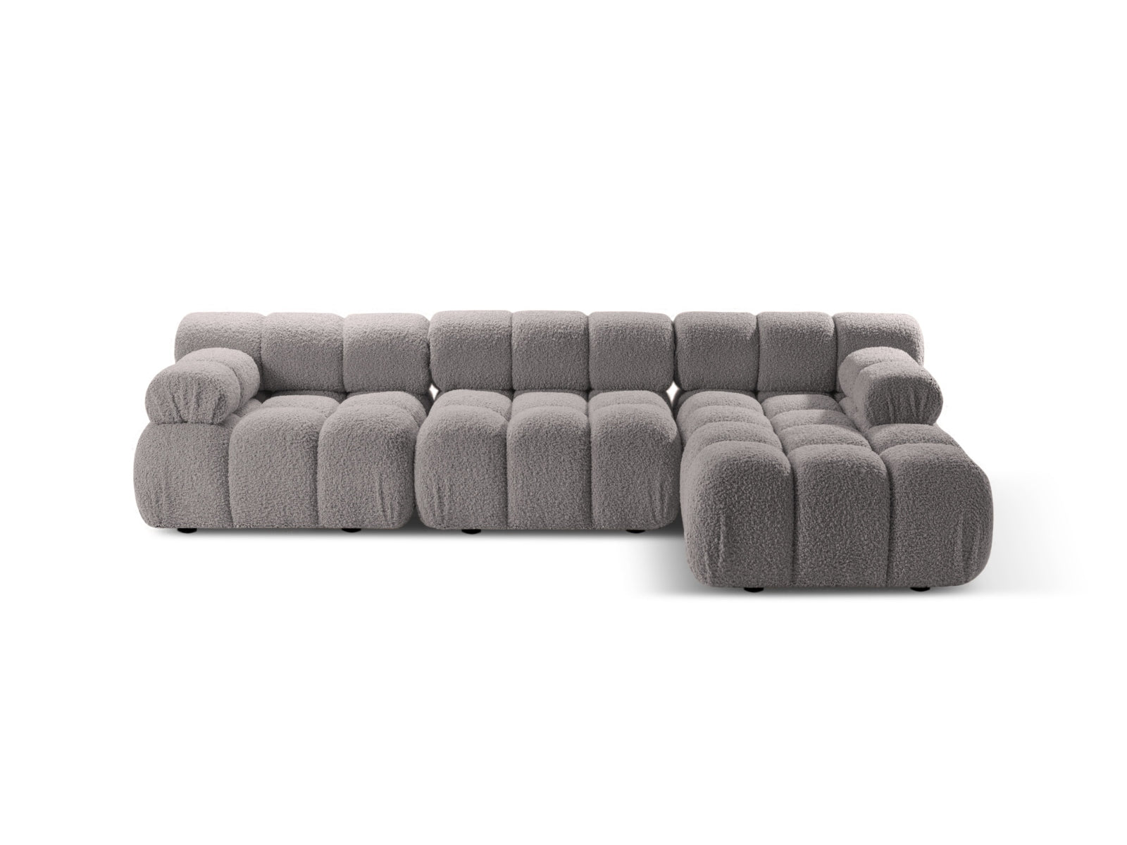 Divano Angolare Modulare Destro in Bouclé, "Bellis", 4 Posti, 282x155x70 - Grigio Chiaro