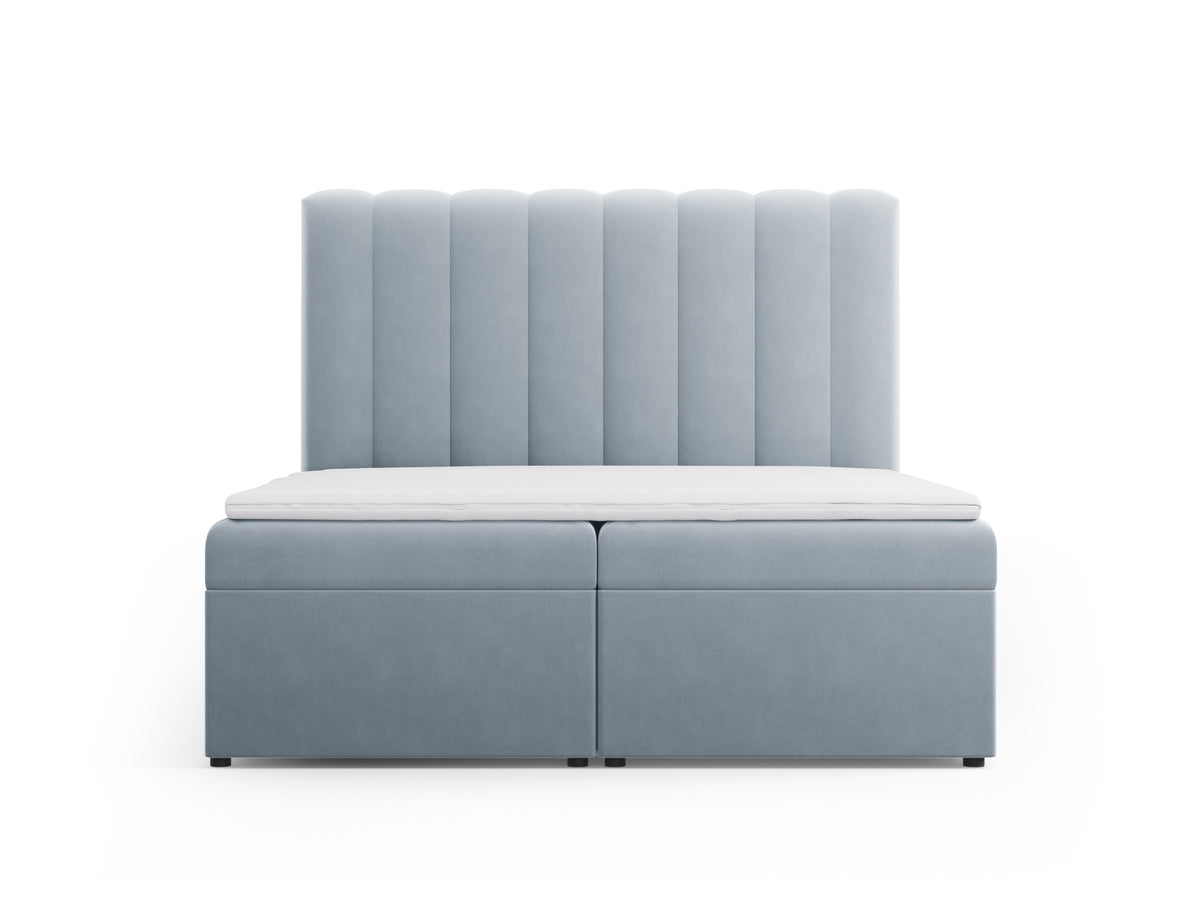 Letto Boxspring con Testata, Materasso e Topper Kelp - Blu Chiaro 160x200