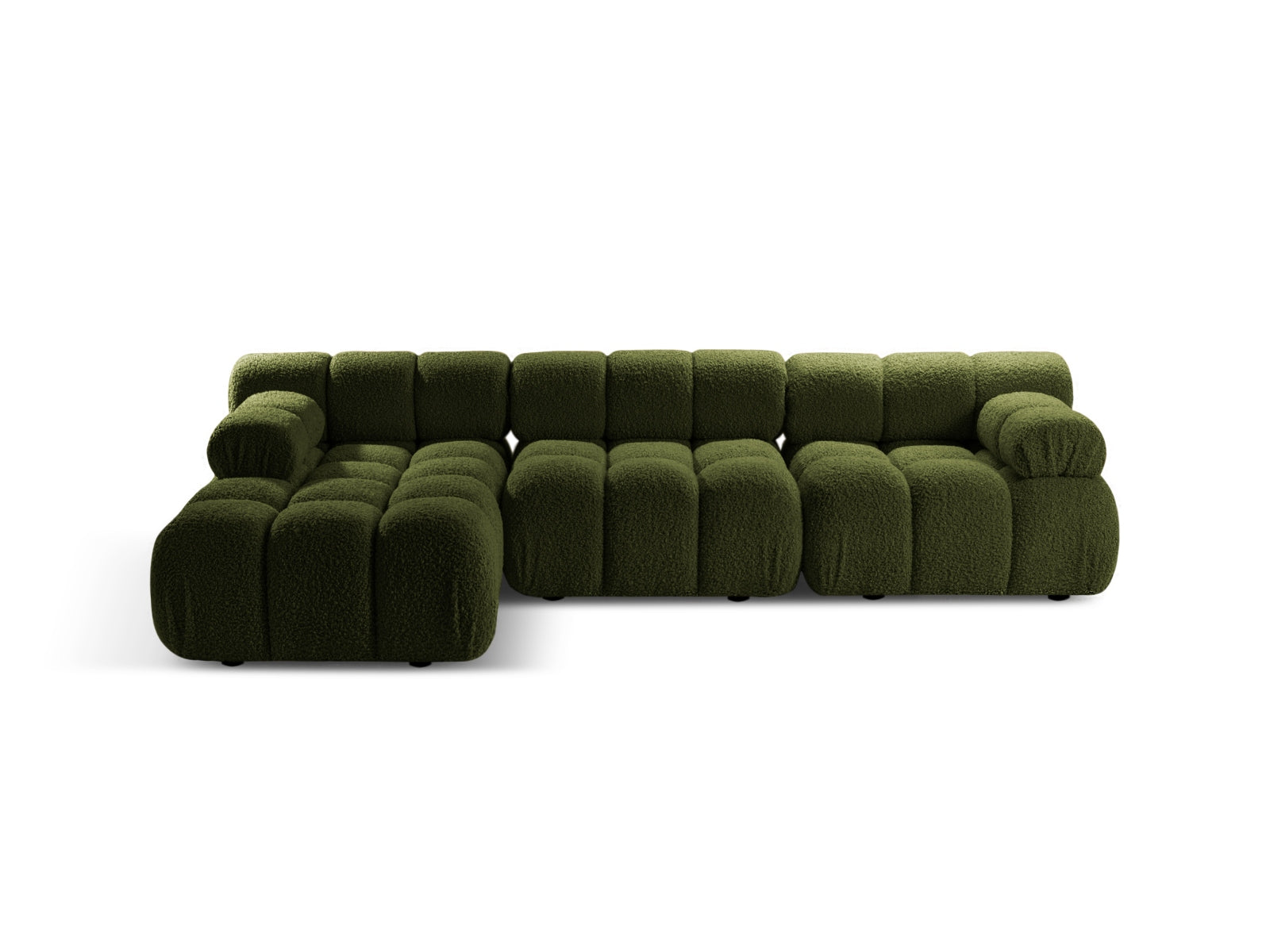 Divano Angolare Modulare Sinistro in Bouclé, "Bellis", 4 Posti, 282x155x70 - Verde