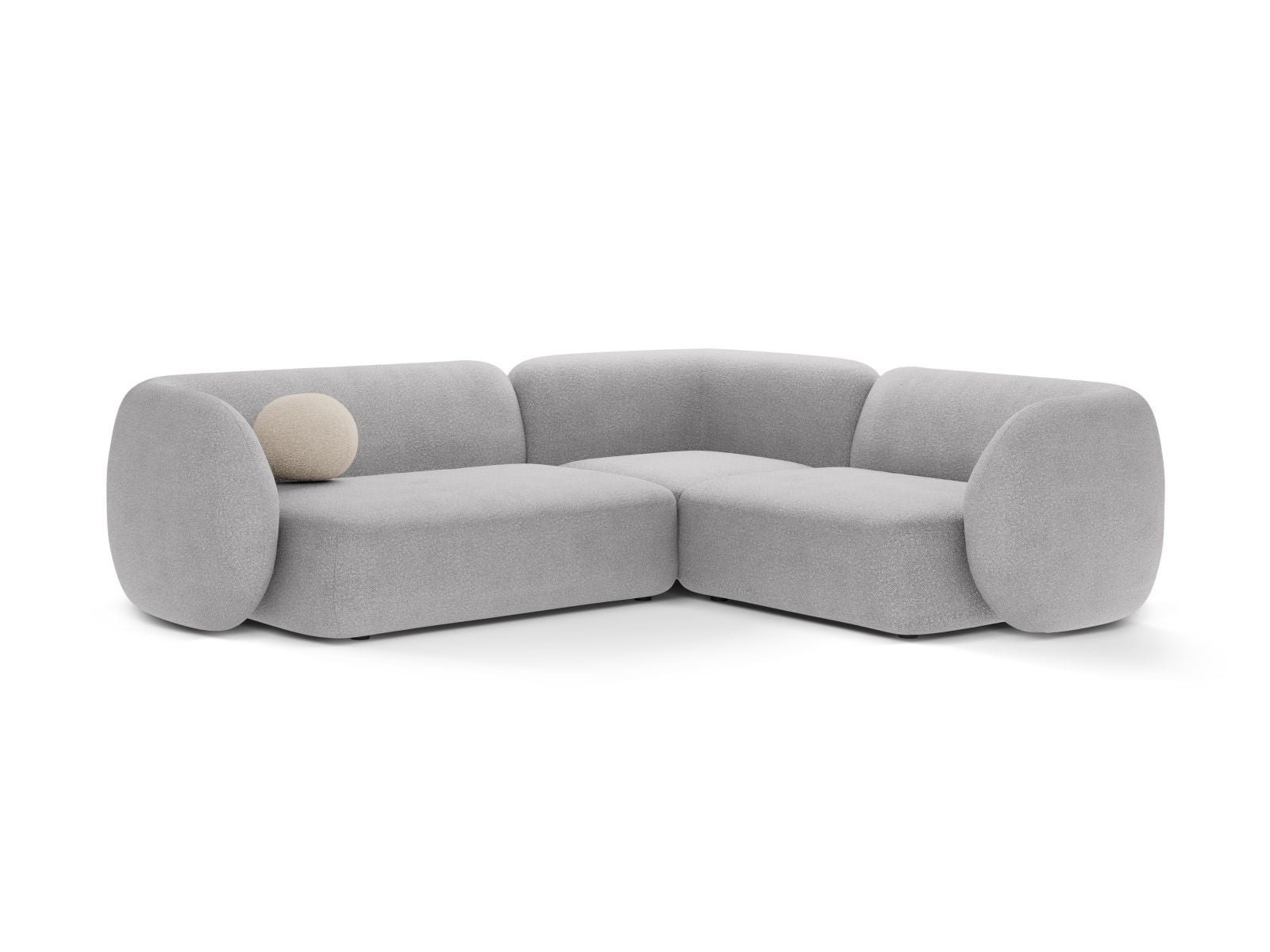 Divano Angolare Modulare Destro in Bouclé, "Kate", 4 Posti, 252x220x76 - Grigio Chiaro
