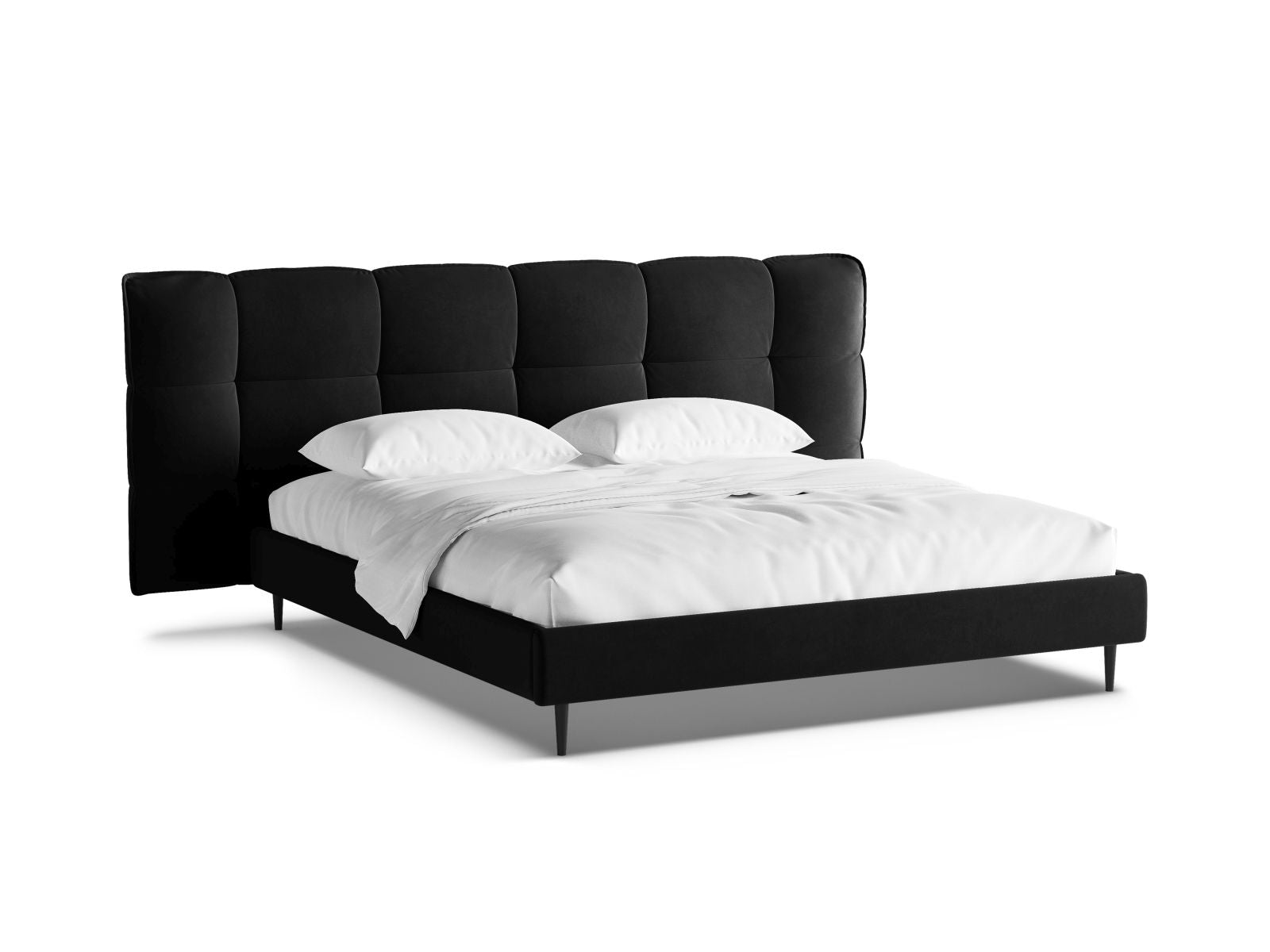 Letto con Contenitore e Testata in Velluto, "Eric", 220x250x114 - Nero