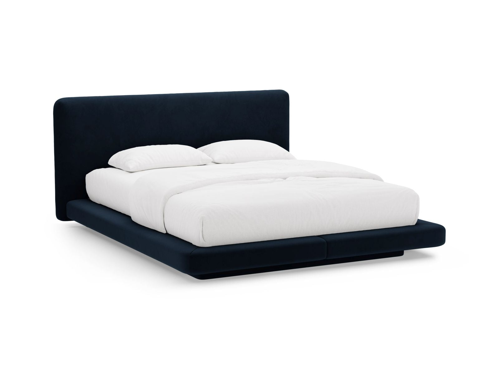 Letto con Testata in Velluto, "Linea", 225x204x98 - Blu Royal