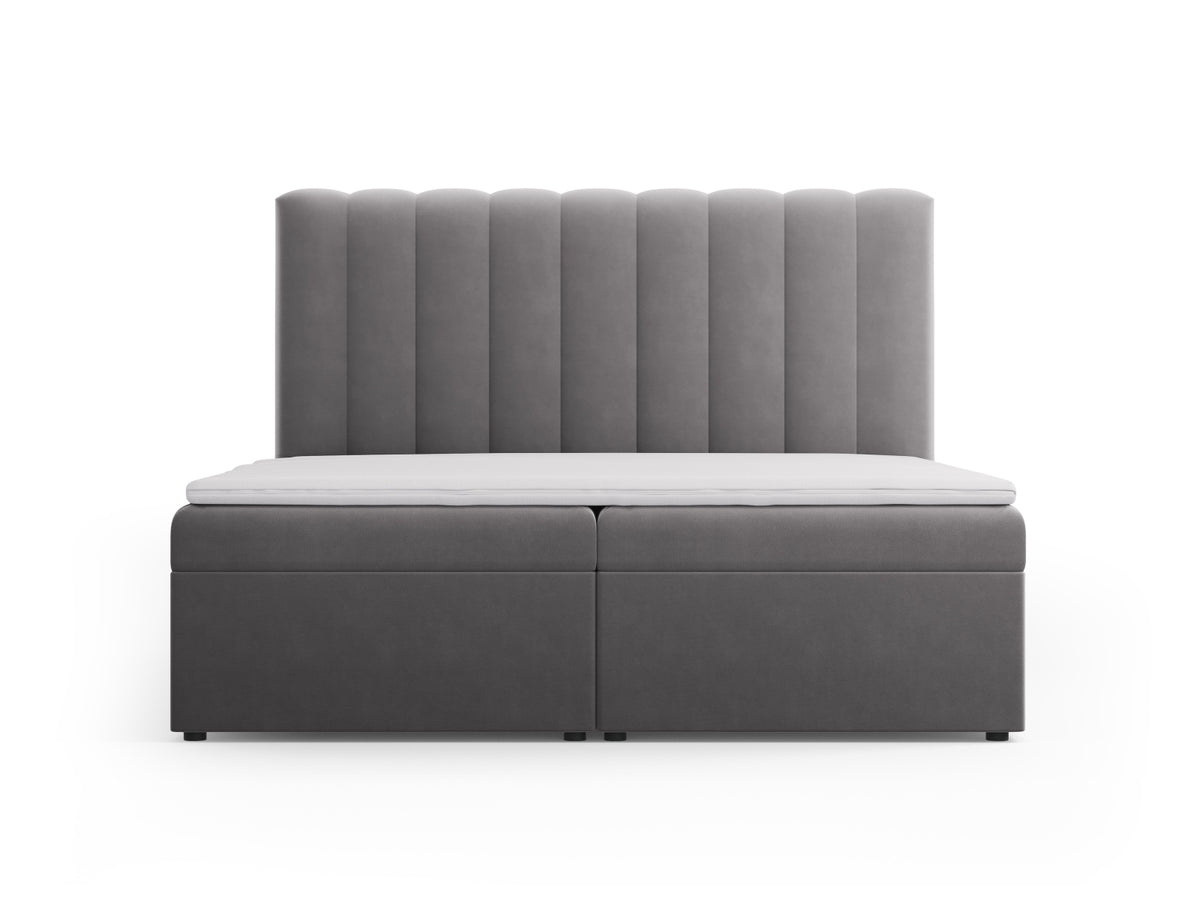 Letto Boxspring con Testata, Materasso e Topper Kelp - Grigio 180x200