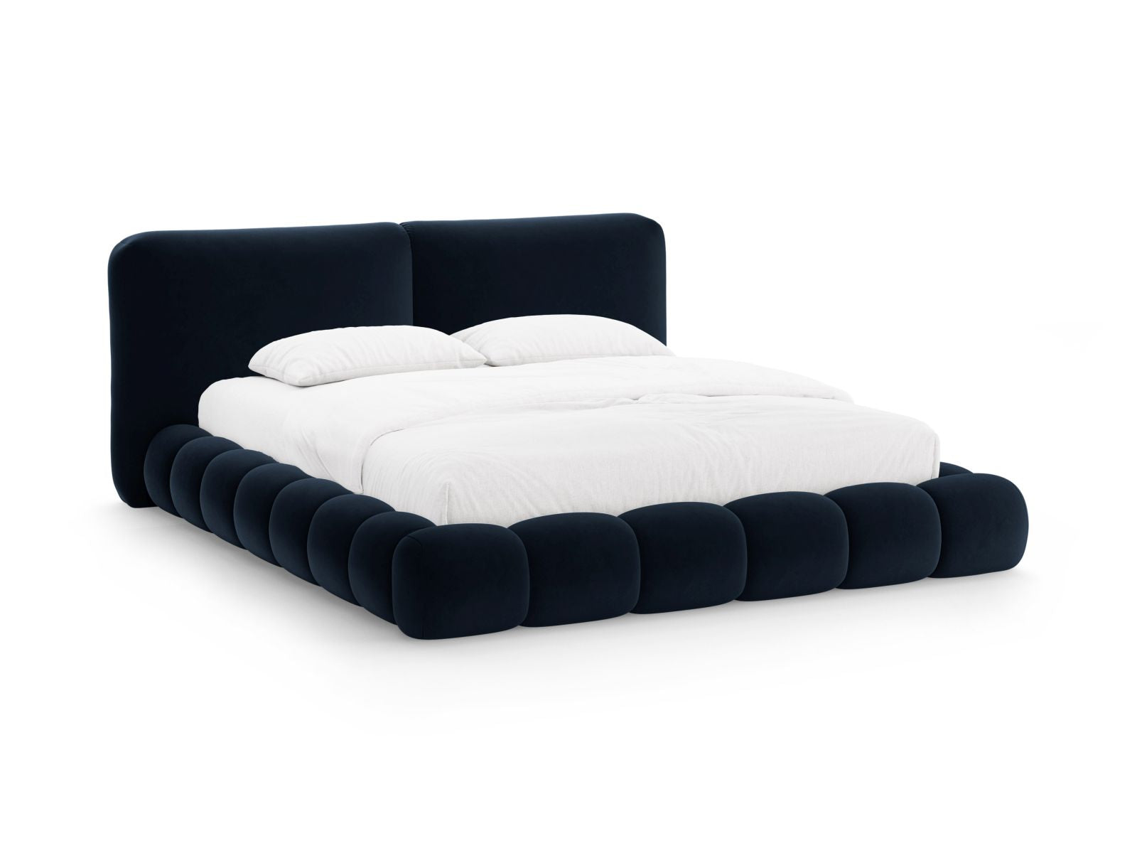 Letto con Contenitore e Testata in Velluto, "Solange", 236x222x90 - Blu Royal