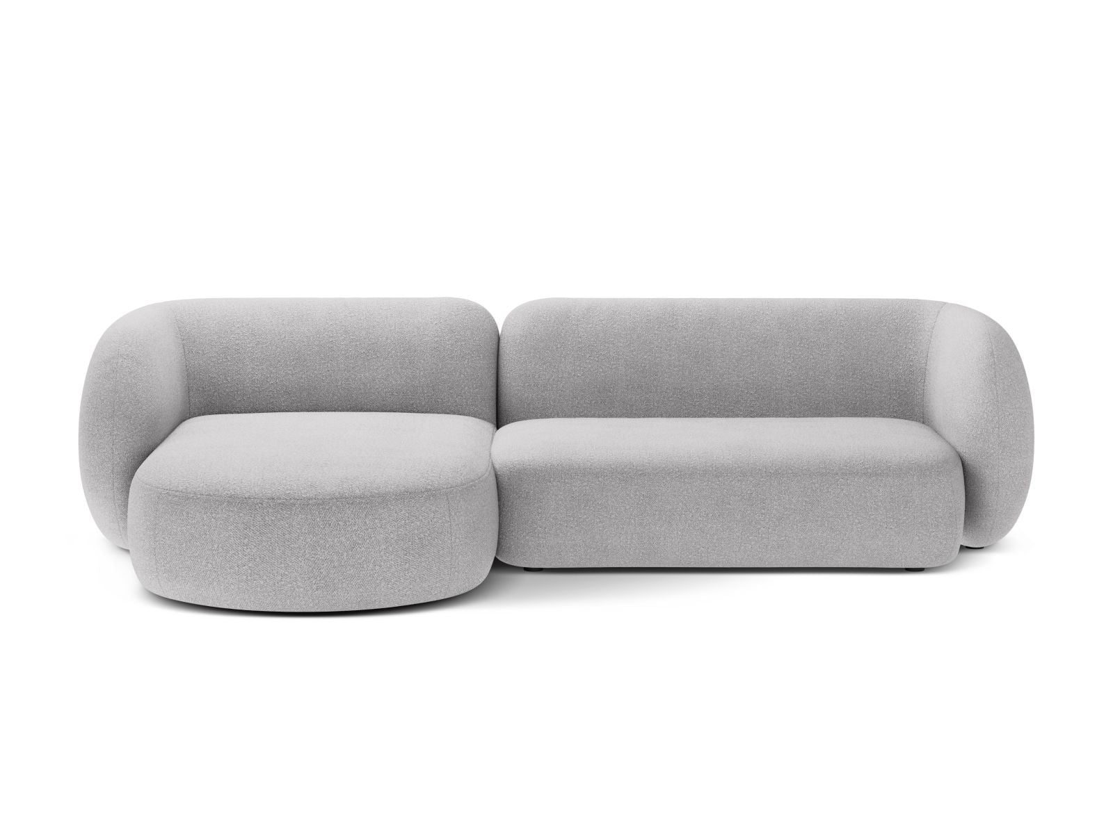 Divano Angolare Modulare Sinistro in Bouclé, "Kate", 3 Posti, 285x176x76 - Grigio Chiaro