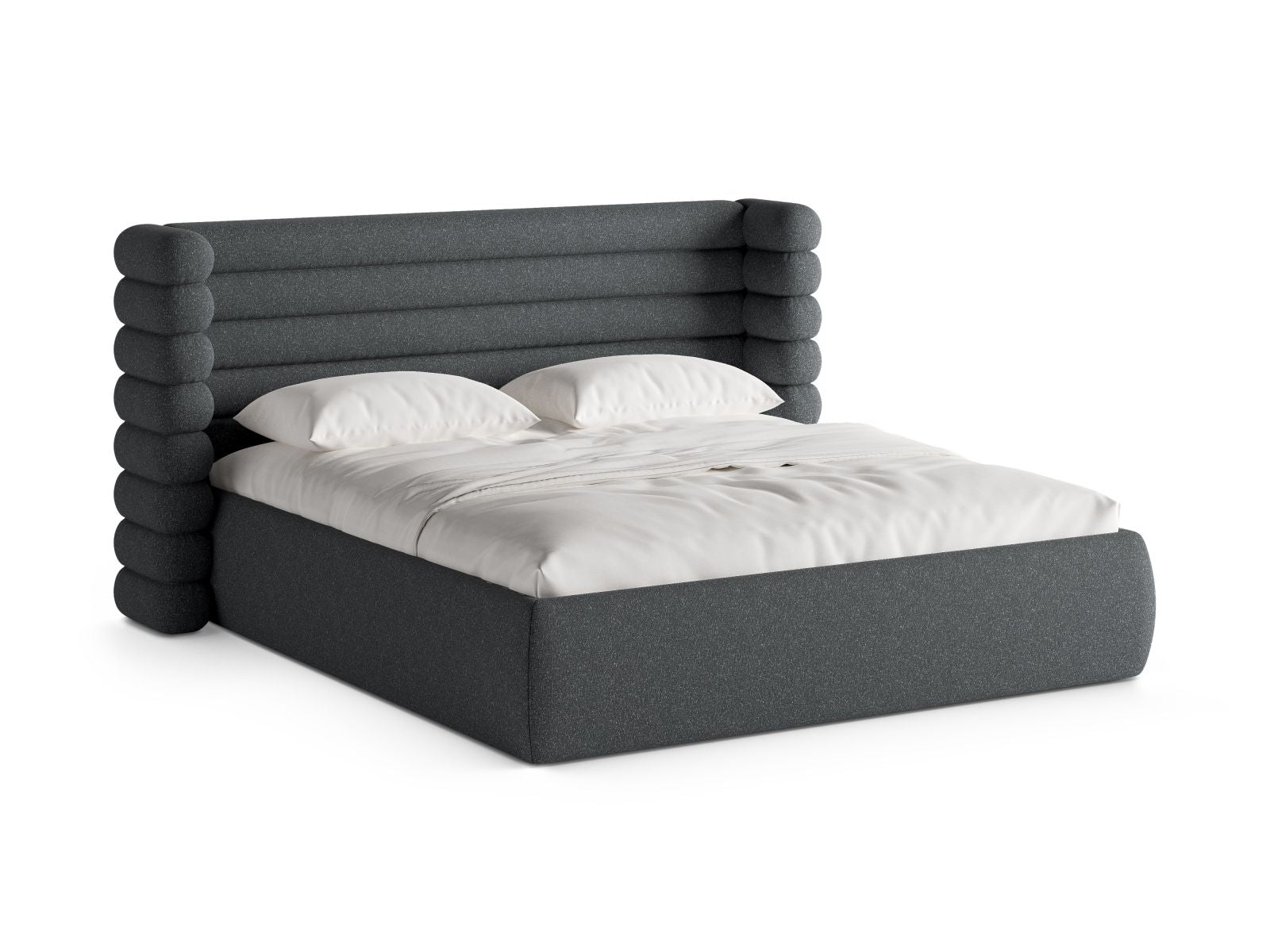Letto con Contenitore e Testata, "Mount", 228x216x120 - Grigio Scuro Melange